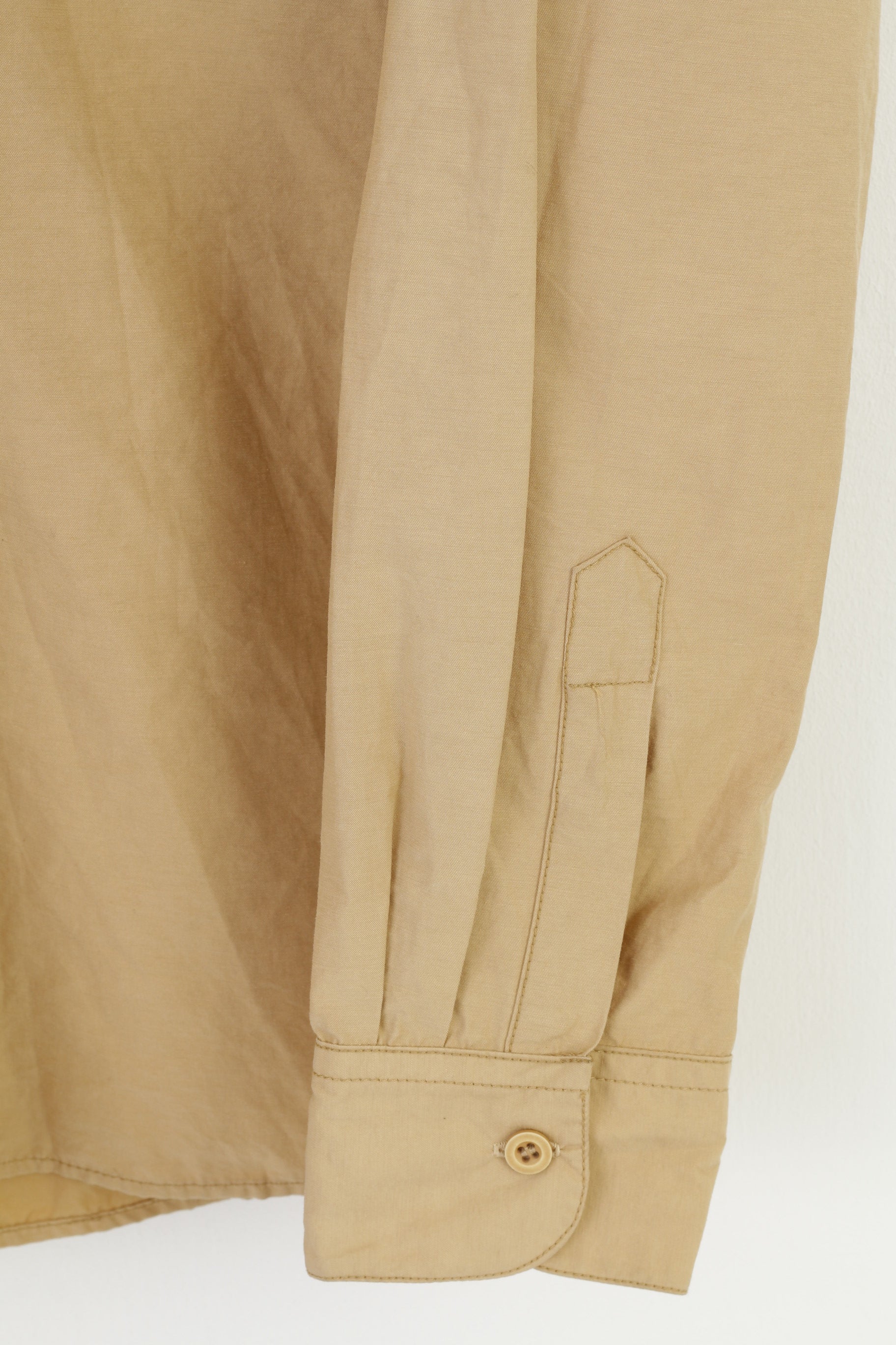 J.C.RAGS Men M Casual Shirt Cotton Beige  Collar Long Sleeve Classic Top