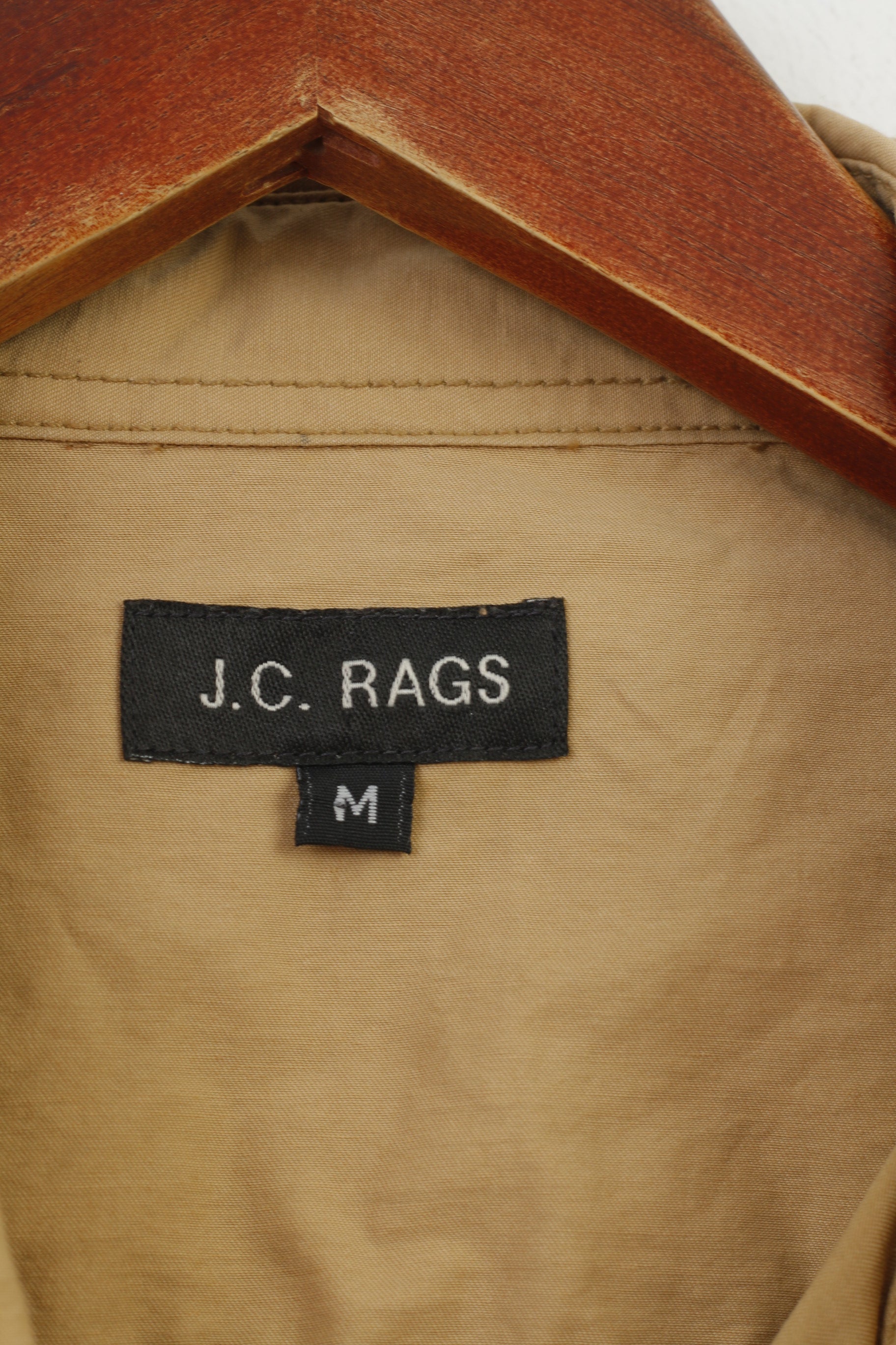 J.C.RAGS Men M Casual Shirt Cotton Beige  Collar Long Sleeve Classic Top