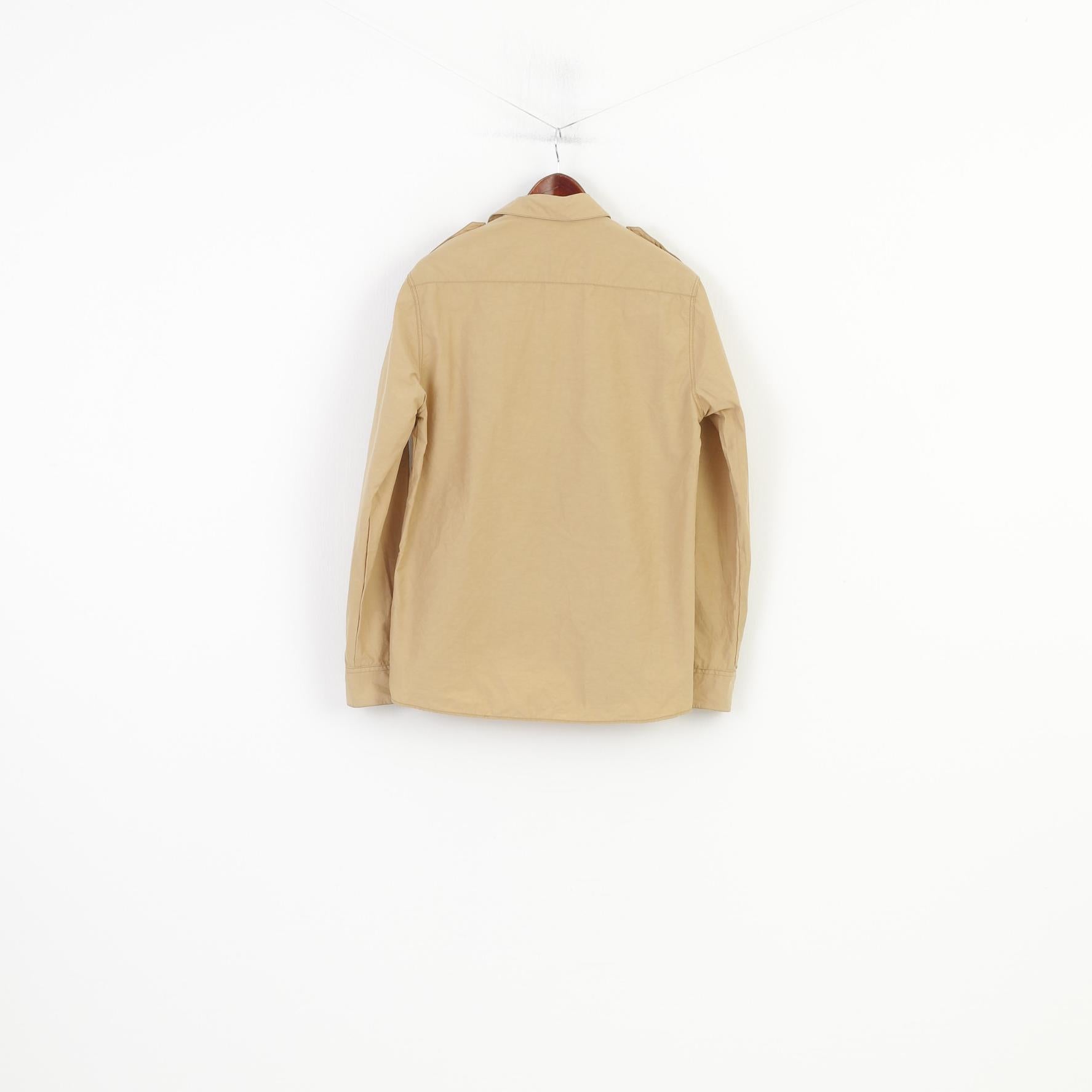 J.C.RAGS Men M Casual Shirt Cotton Beige  Collar Long Sleeve Classic Top