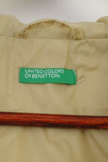 United Colors Of Benetton Women L Jacket Hood Nylon Cotton Waterproof Full Zipper Beige Vintage Top