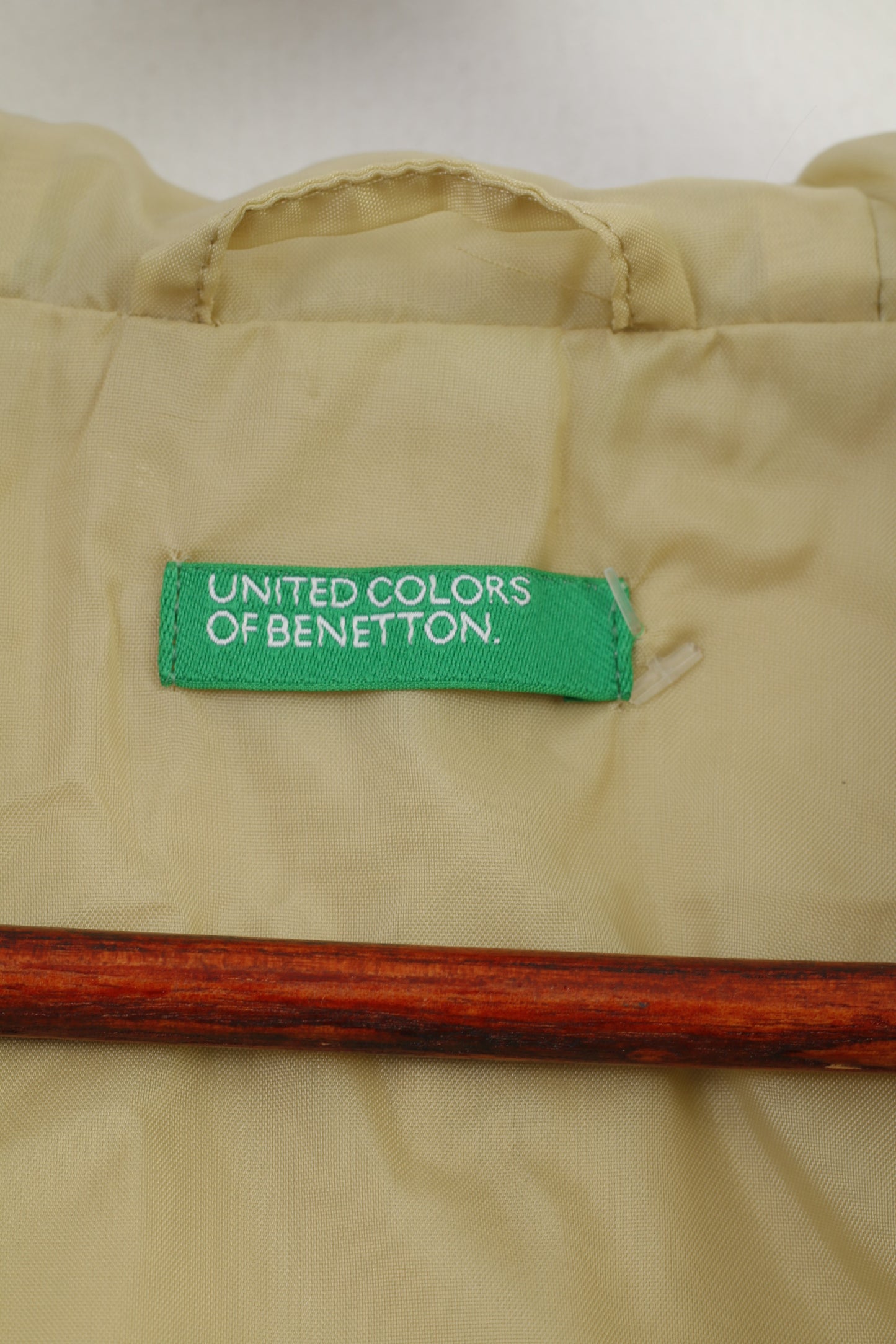 United Colors Of Benetton Femmes L Veste Capuche Nylon Coton Imperméable Fermeture Éclair Complète Beige Vintage Top
