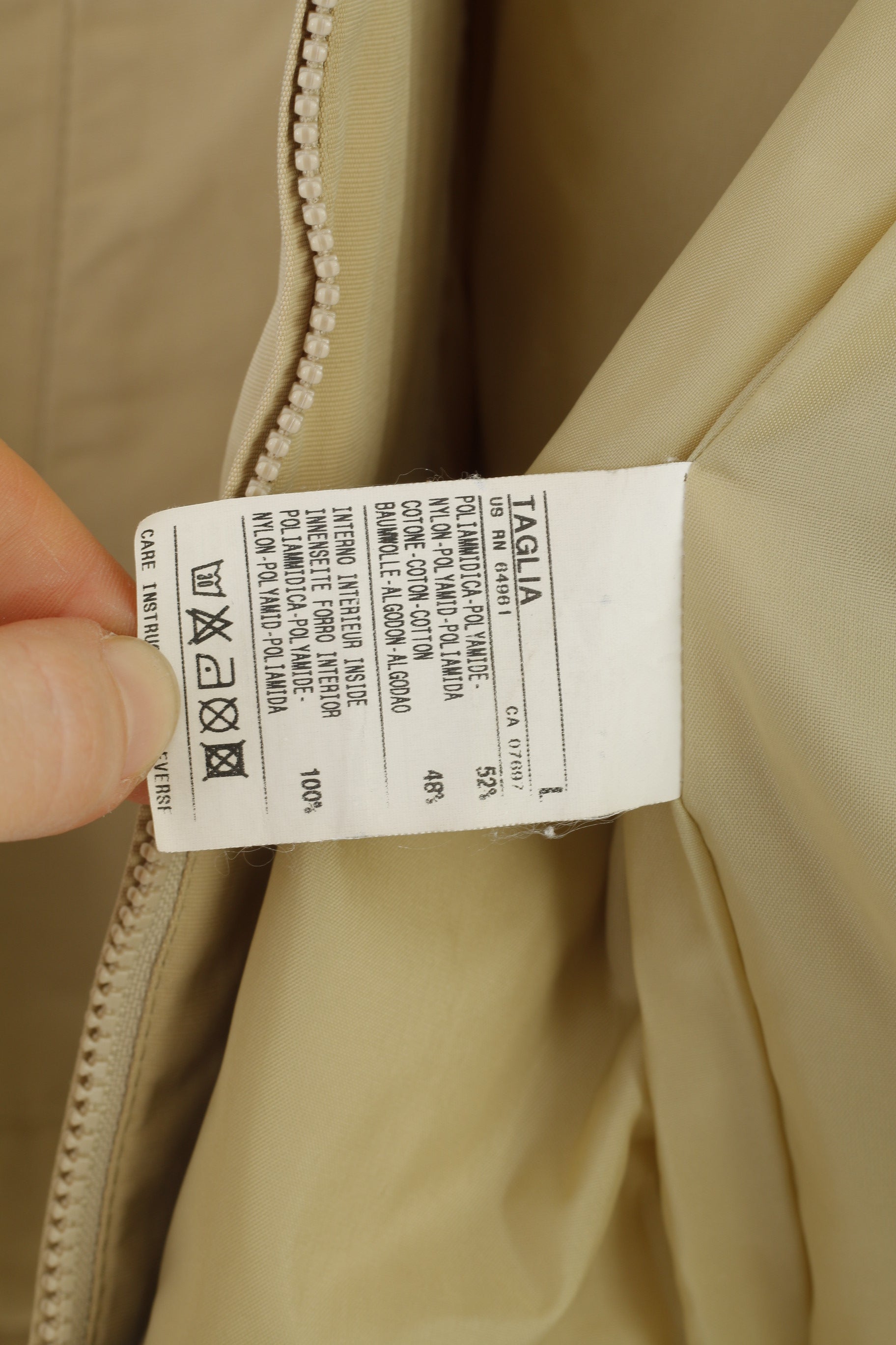 United Colors Of Benetton Women L Jacket Hood Nylon Cotton Waterproof Full Zipper Beige Vintage Top