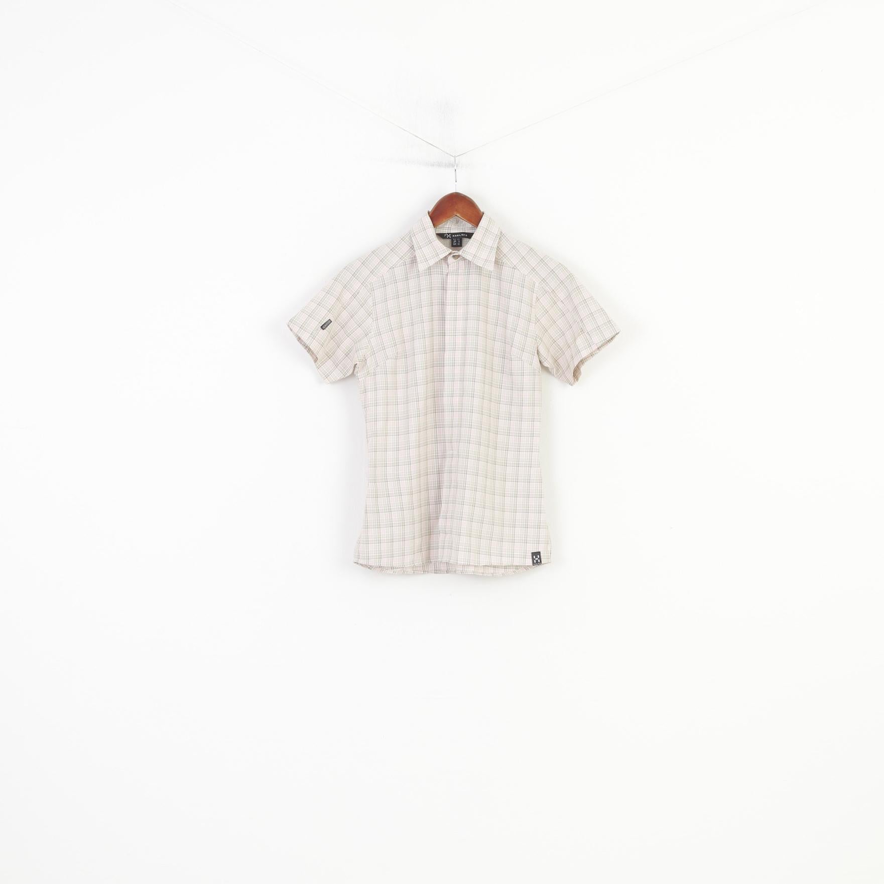 Haglofs Women 36 S Casual Shirt Checkered Short Sleeve Cotton Pink Classic Bottoms Top