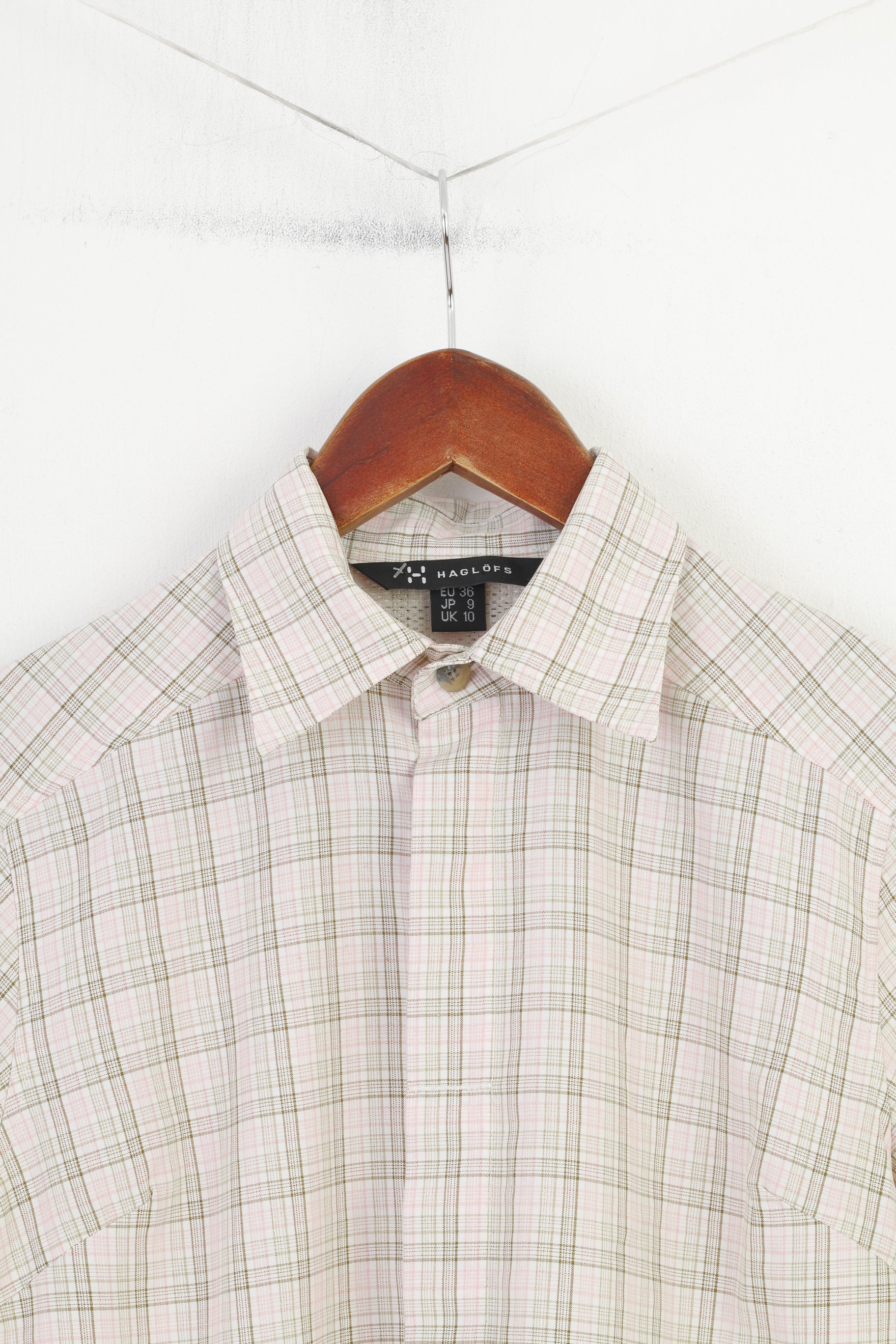 Haglofs Women 36 S Casual Shirt Checkered Short Sleeve Cotton Pink Classic Bottoms Top