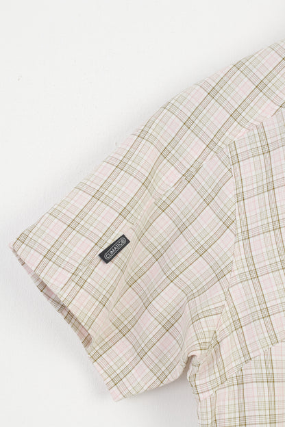 Haglofs Donna 36 S Camicia casual a quadri a maniche corte in cotone rosa con fondo classico