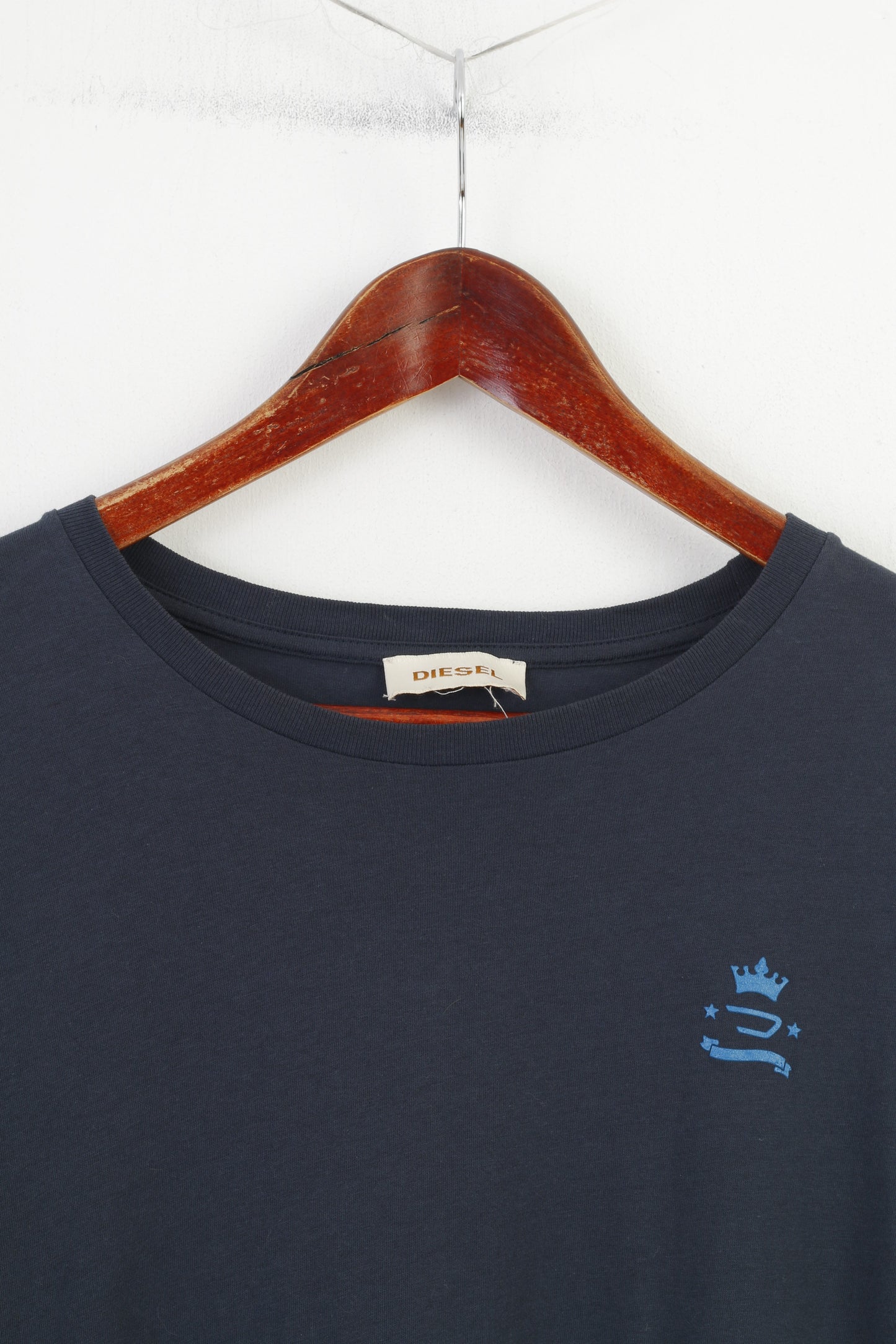 Diesel Men M T-Shirt Navy Cotton Crew Neck Stretch Vintage Logo Short Sleeve Top