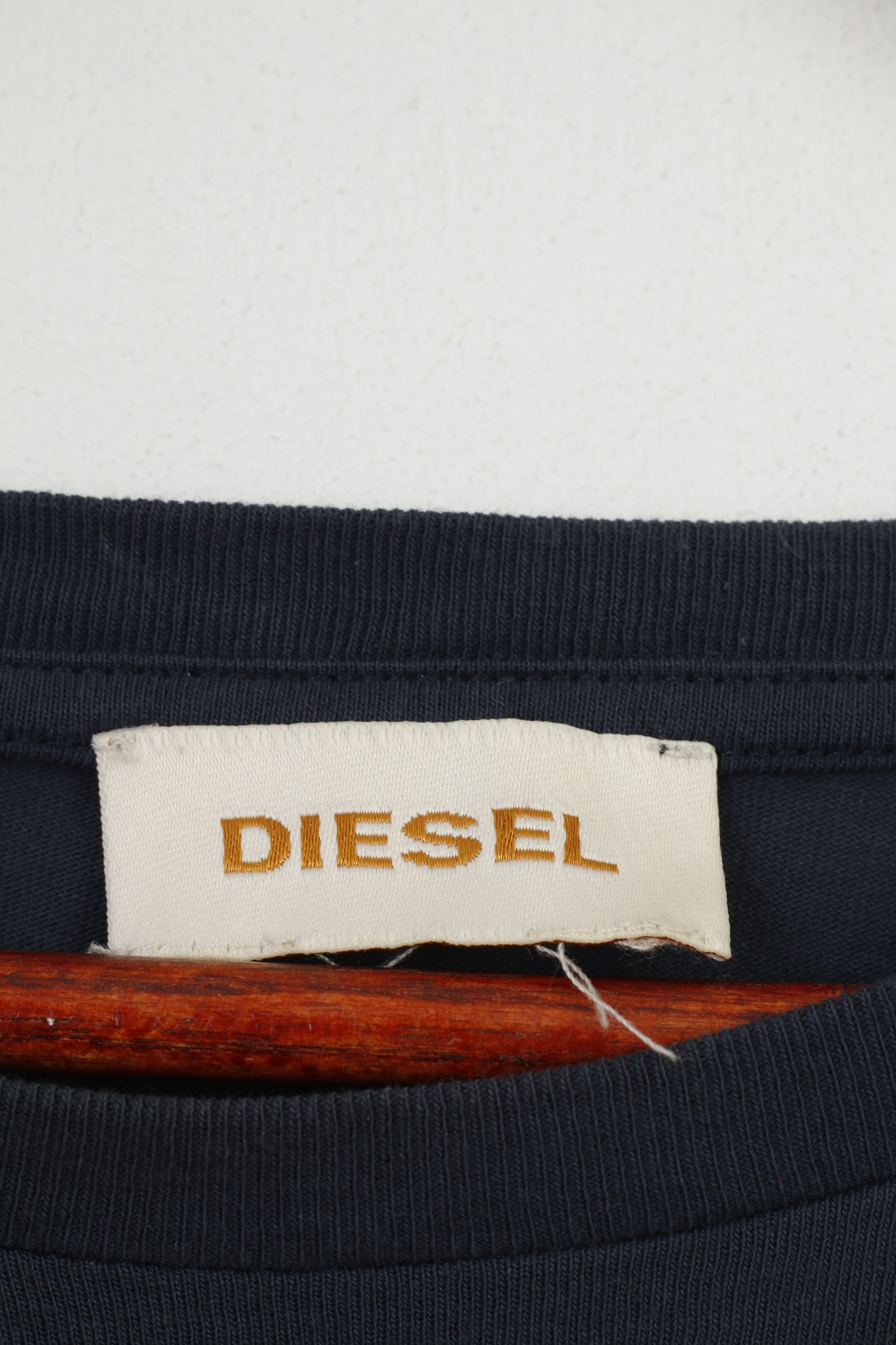 Diesel Men M T-Shirt Navy Cotton Crew Neck Stretch Vintage Logo Short Sleeve Top