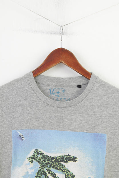 Penguin Hommes MS T-Shirt Gris Coton Graphique Penguin Island Crew Neck Top