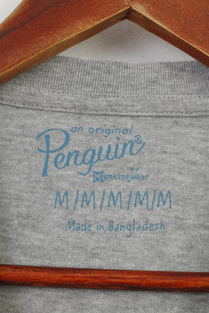 Penguin Hommes MS T-Shirt Gris Coton Graphique Penguin Island Crew Neck Top