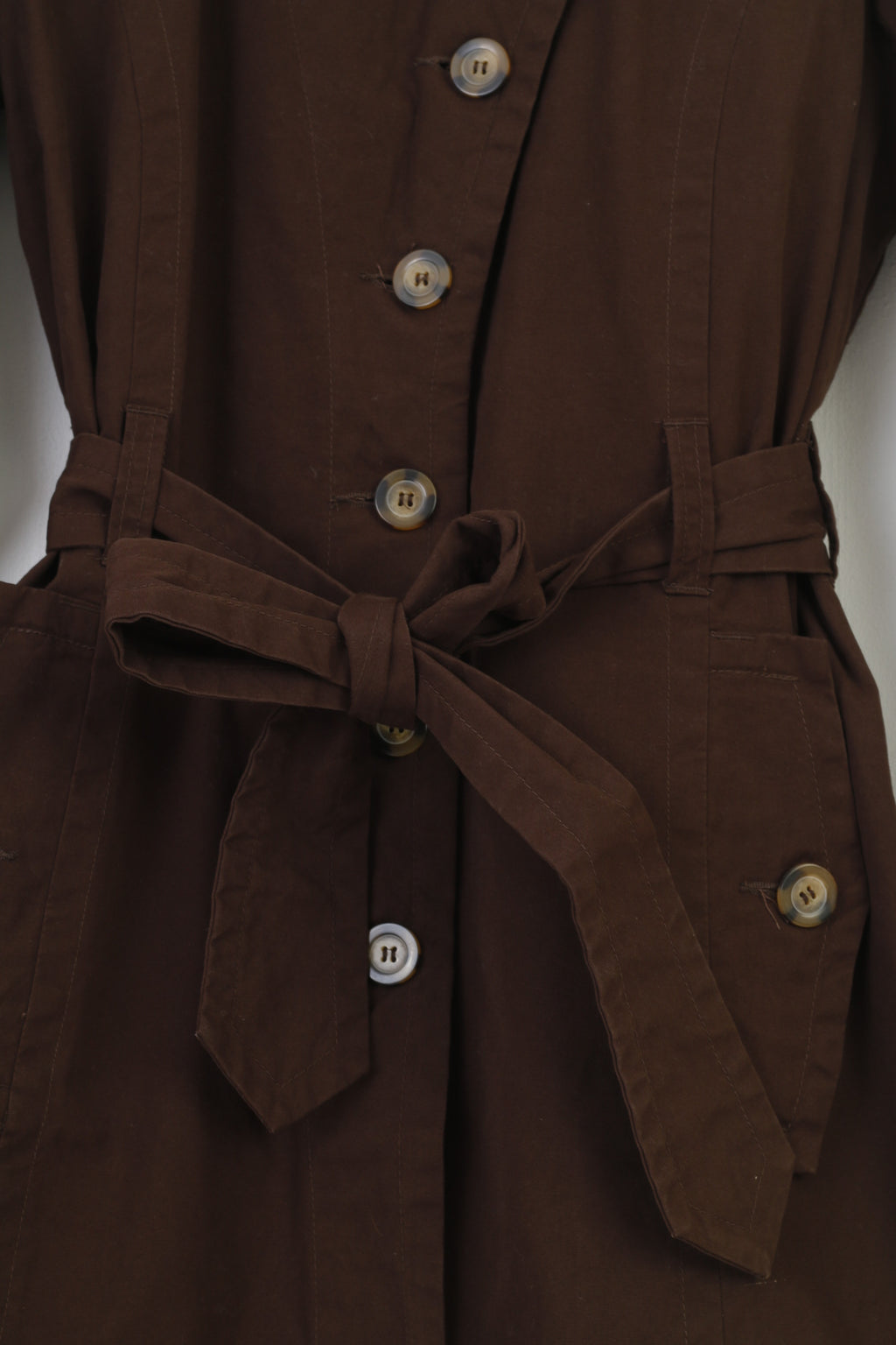 Leevalley Women M Coat Brown Trench Cotton Single Breasted Bottoms Collar Country Belt Jacket
