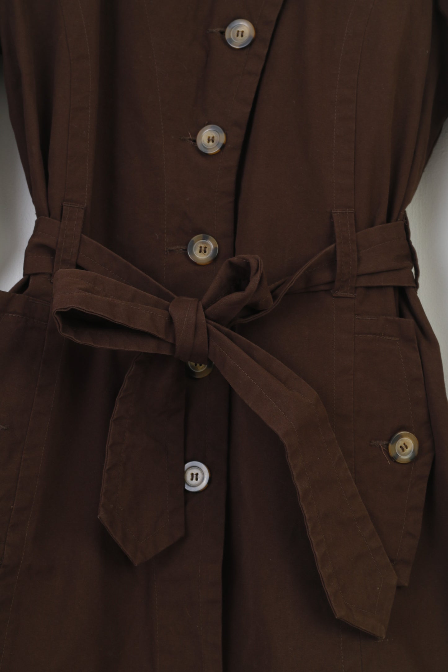 Leevalley Cappotto da donna M Cappotto marrone Trench in cotone monopetto con colletto e cintura country