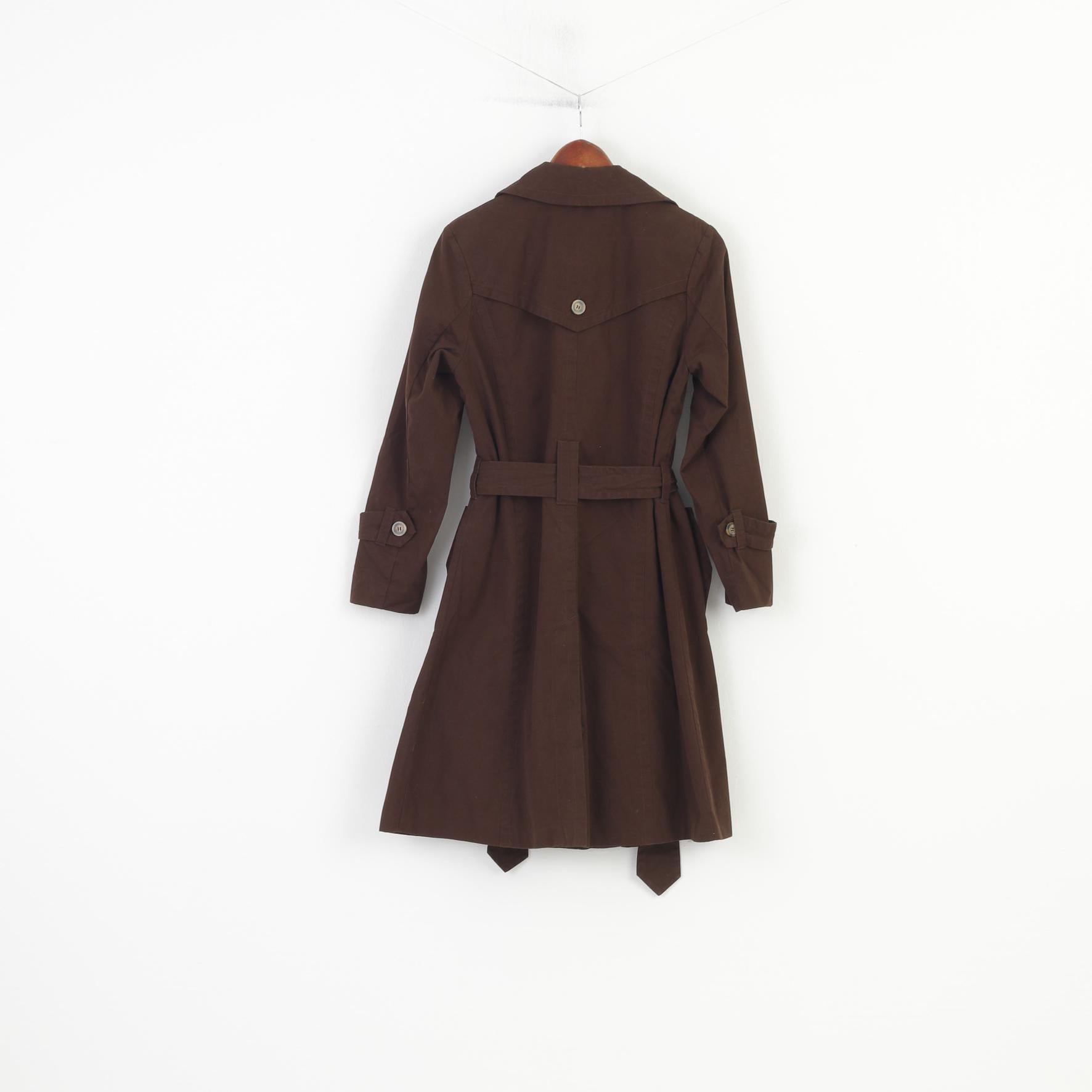 Leevalley Women M Coat Brown Trench Cotton Single Breasted Bottoms Collar Country Belt Jacket