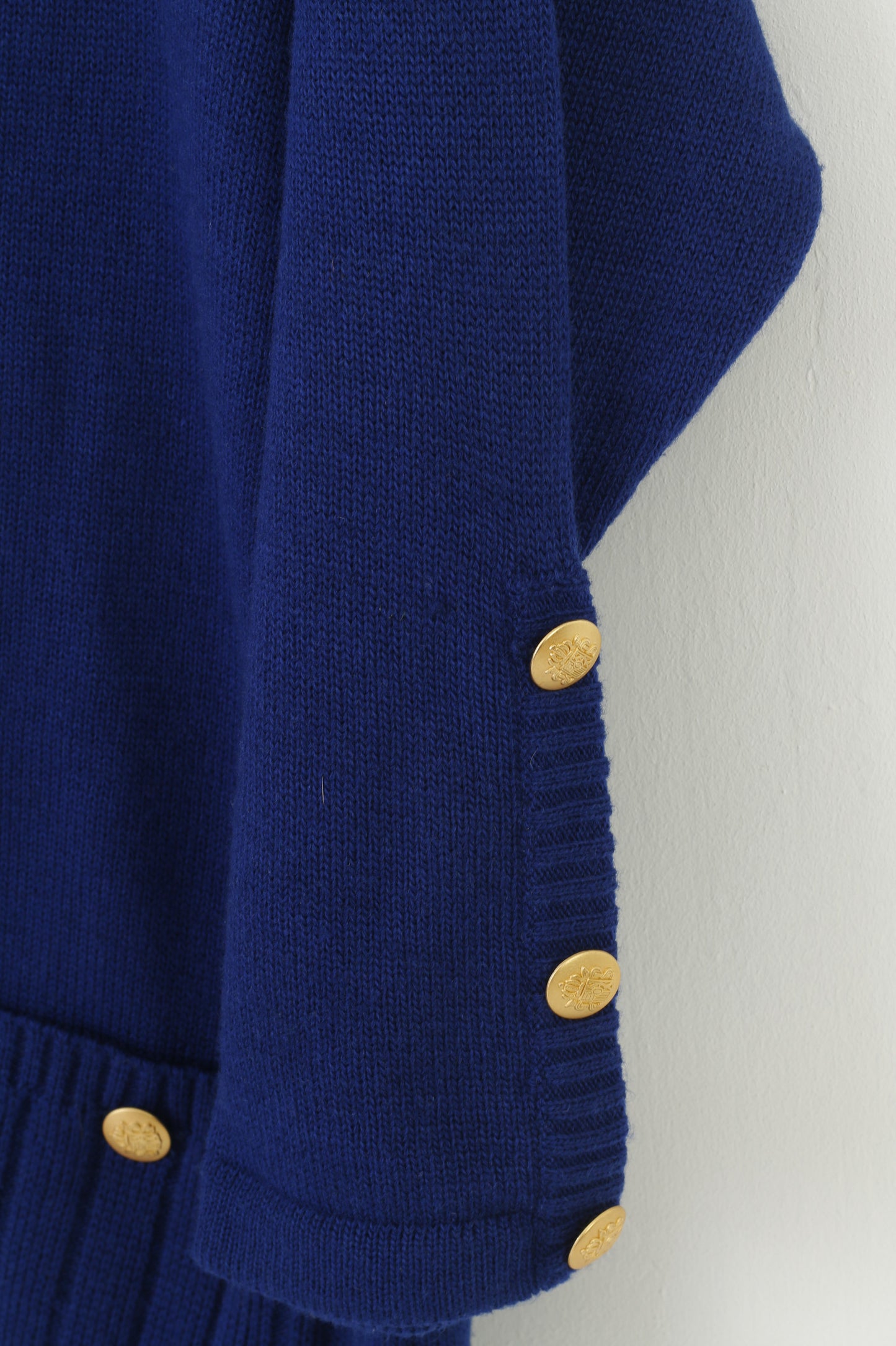 La Belle Women 12 L Jumper Cardigan Blue Gold Buttons Wool Italy Vintage Creation Top