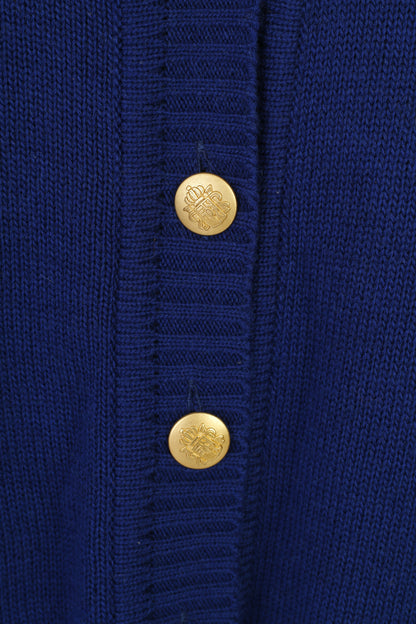 La Belle Donna 12 L Maglione Cardigan Blu Bottoni Oro Lana Italia Creazione Vintage Top