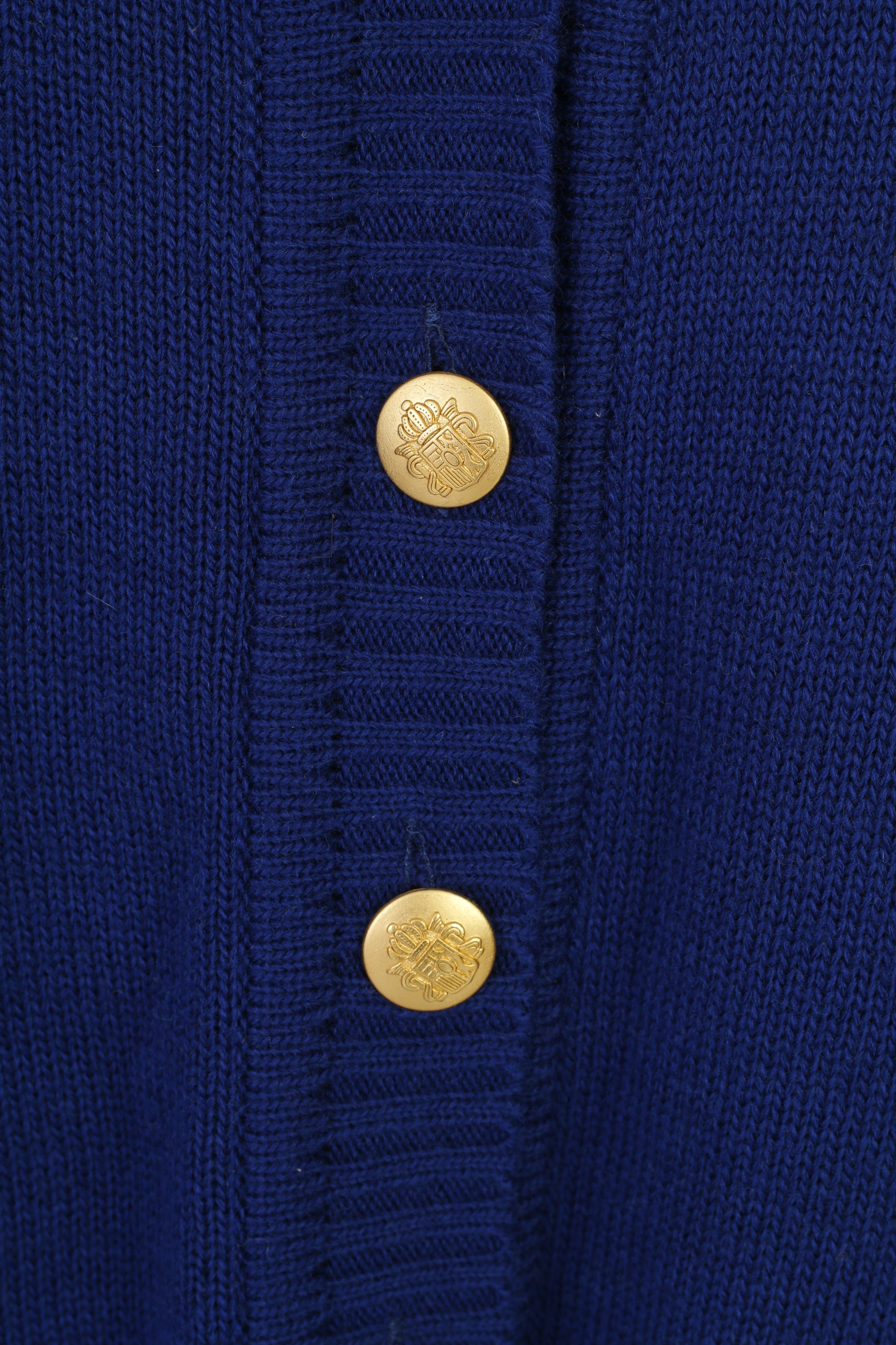 La Belle Women 12 L Jumper Cardigan Blue Gold Buttons Wool Italy Vintage Creation Top