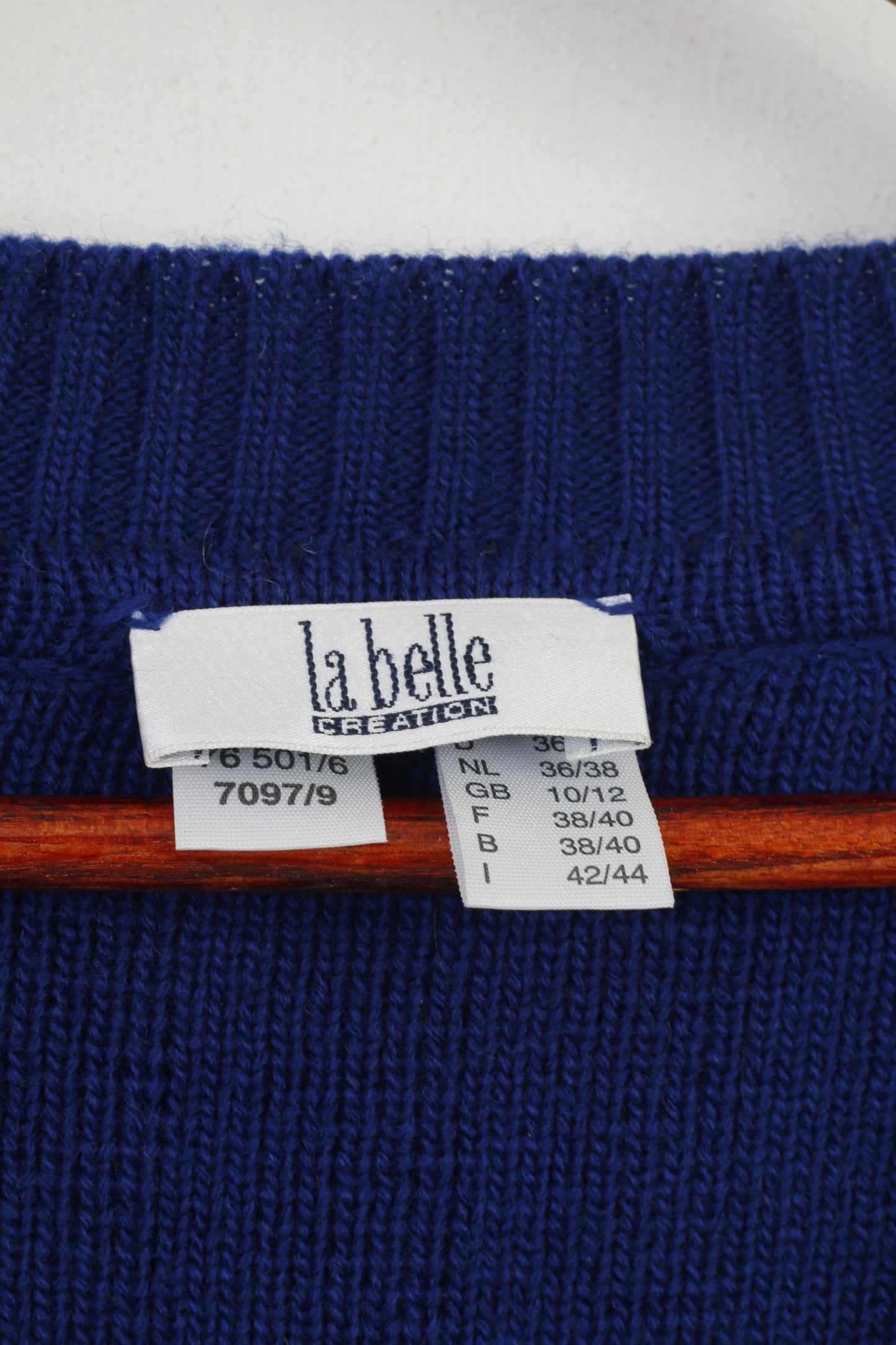 La Belle Women 12 L Jumper Cardigan Blue Gold Buttons Wool Italy Vintage Creation Top