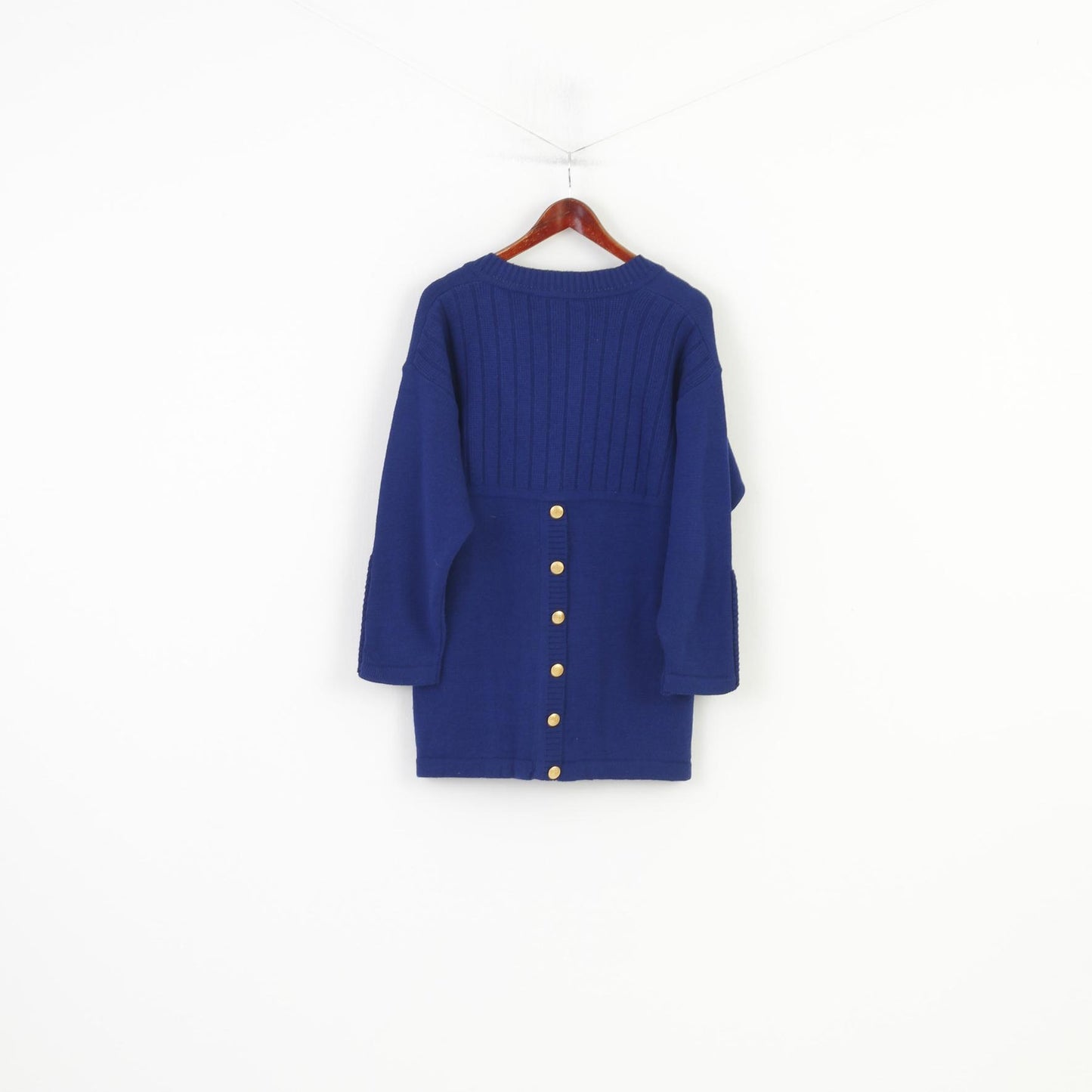 La Belle Femme 12 L Jumper Cardigan Bleu Or Boutons Laine Italie Vintage Création Top