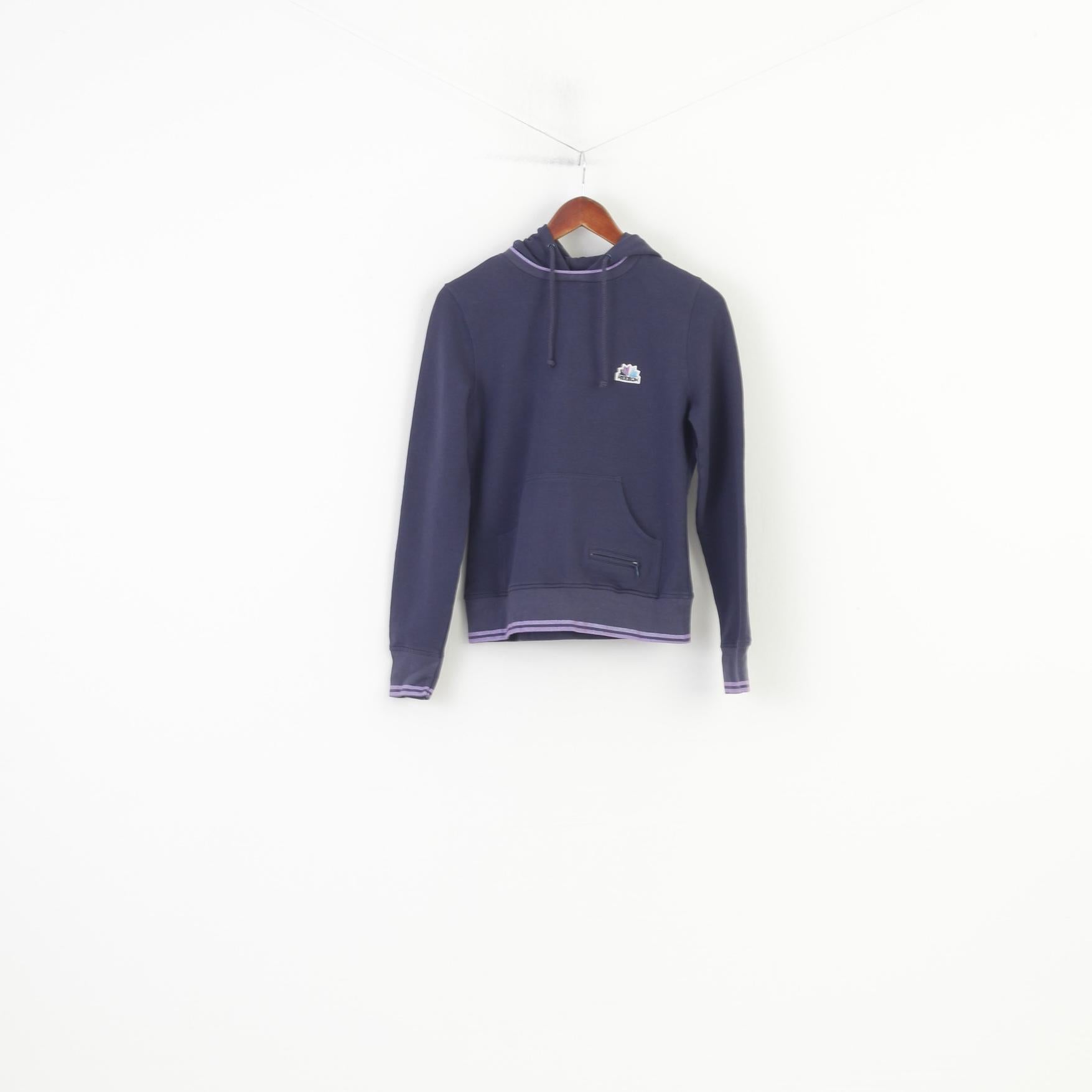 Reebok Women 12 M Sweatshirt Hooded  Navy Cotton Sportswear Vintage Hood Kangaroo Top