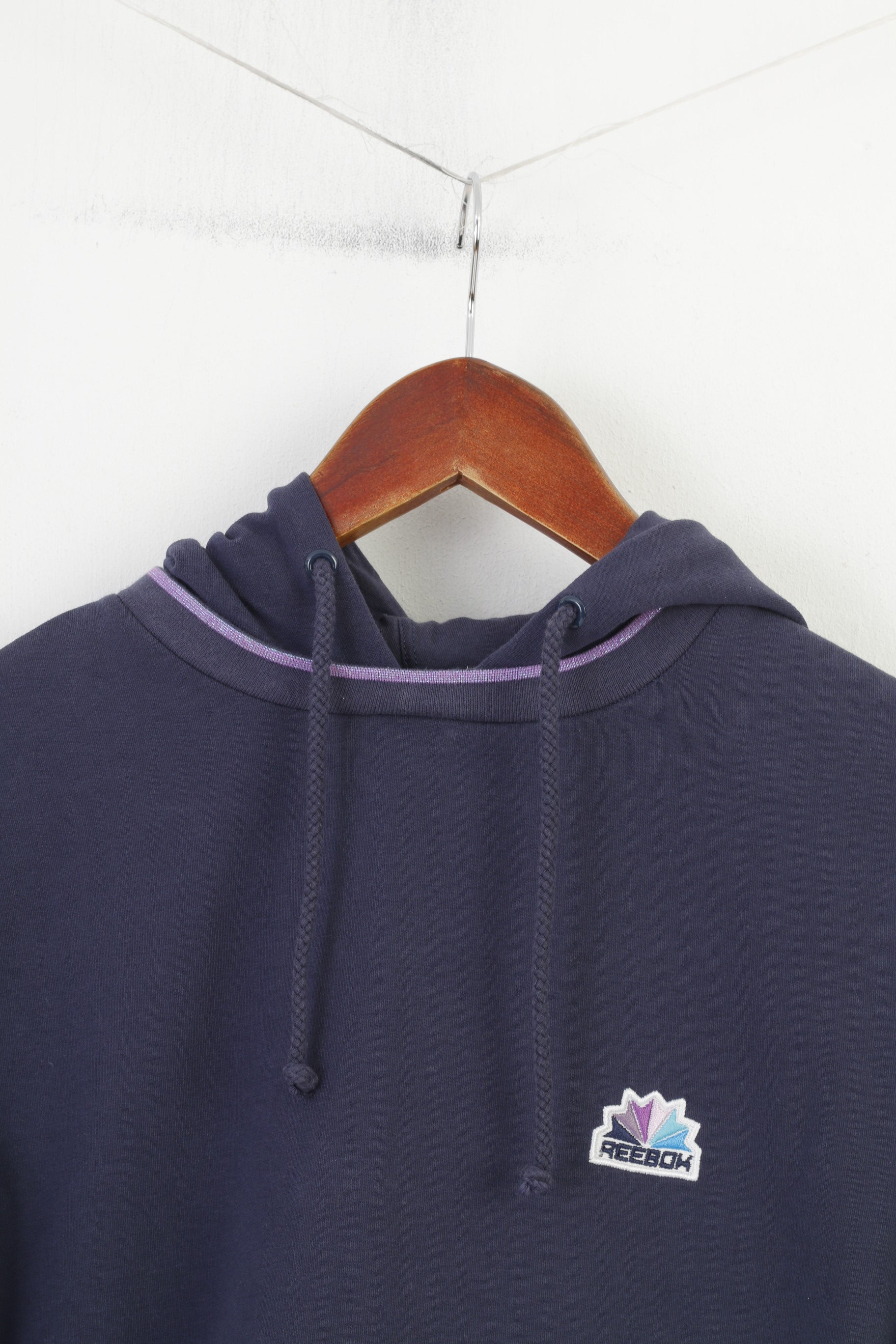 Reebok Women 12 M Sweatshirt Hooded  Navy Cotton Sportswear Vintage Hood Kangaroo Top