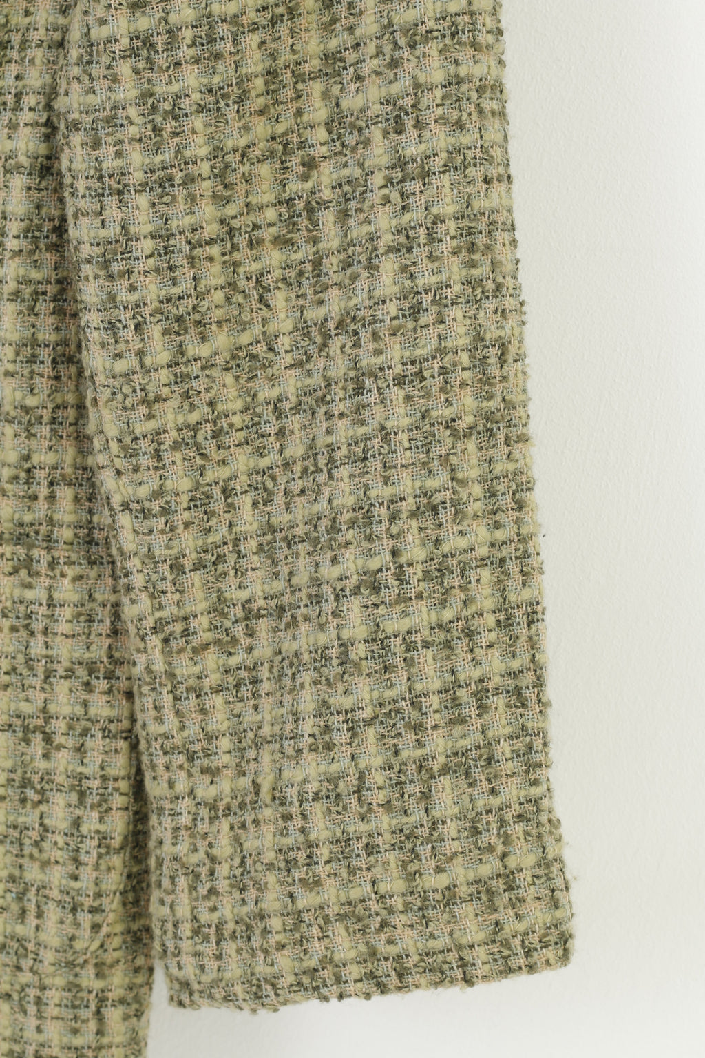 H&M Women 42 L Blazer Green Checkered  Single Breasted Pockets 7/8 Sleeve Bottoms Vintage Jacket