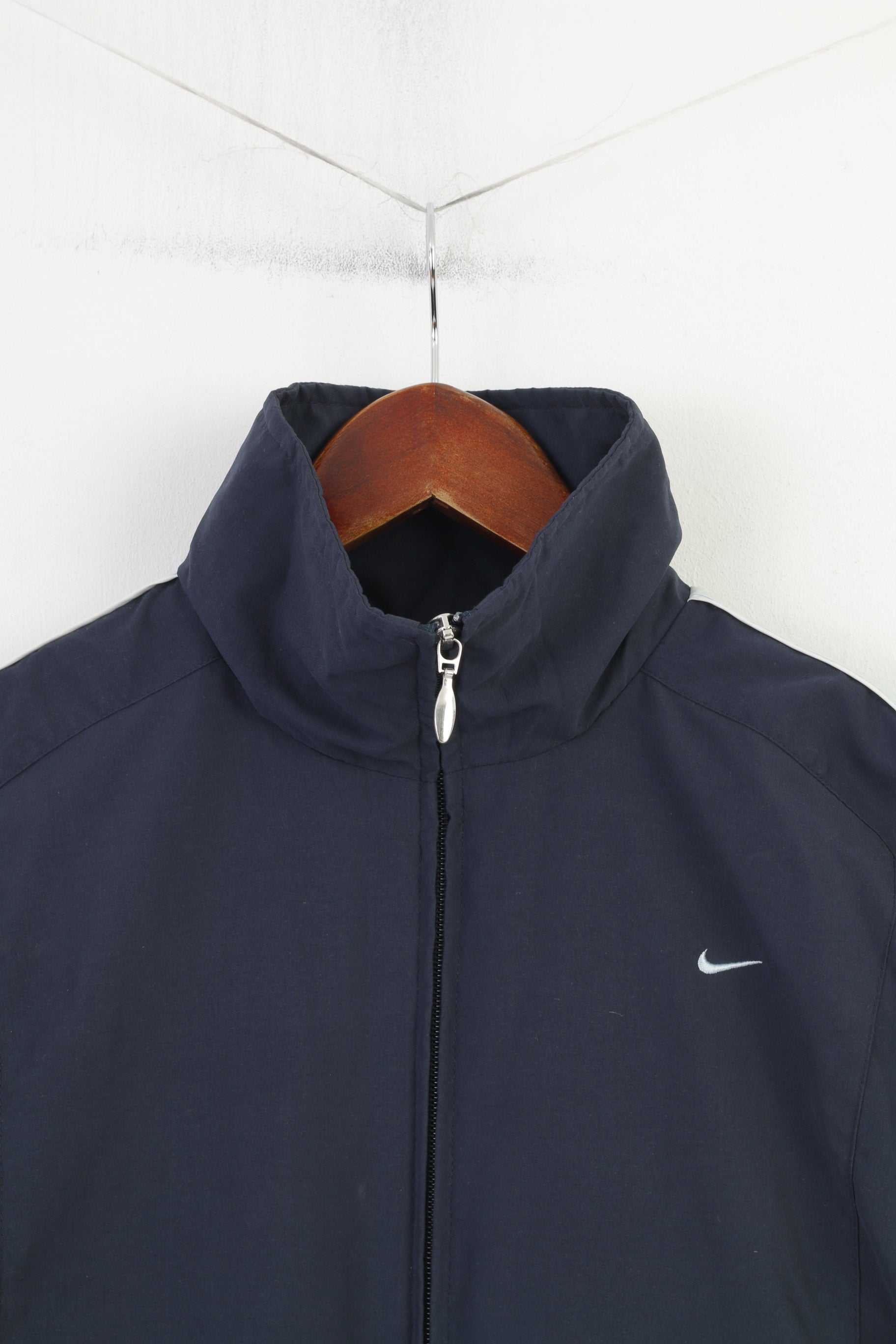 Nike Women M  Jacket Navy Sport Training Full Zipper Vintage Pockets Top
