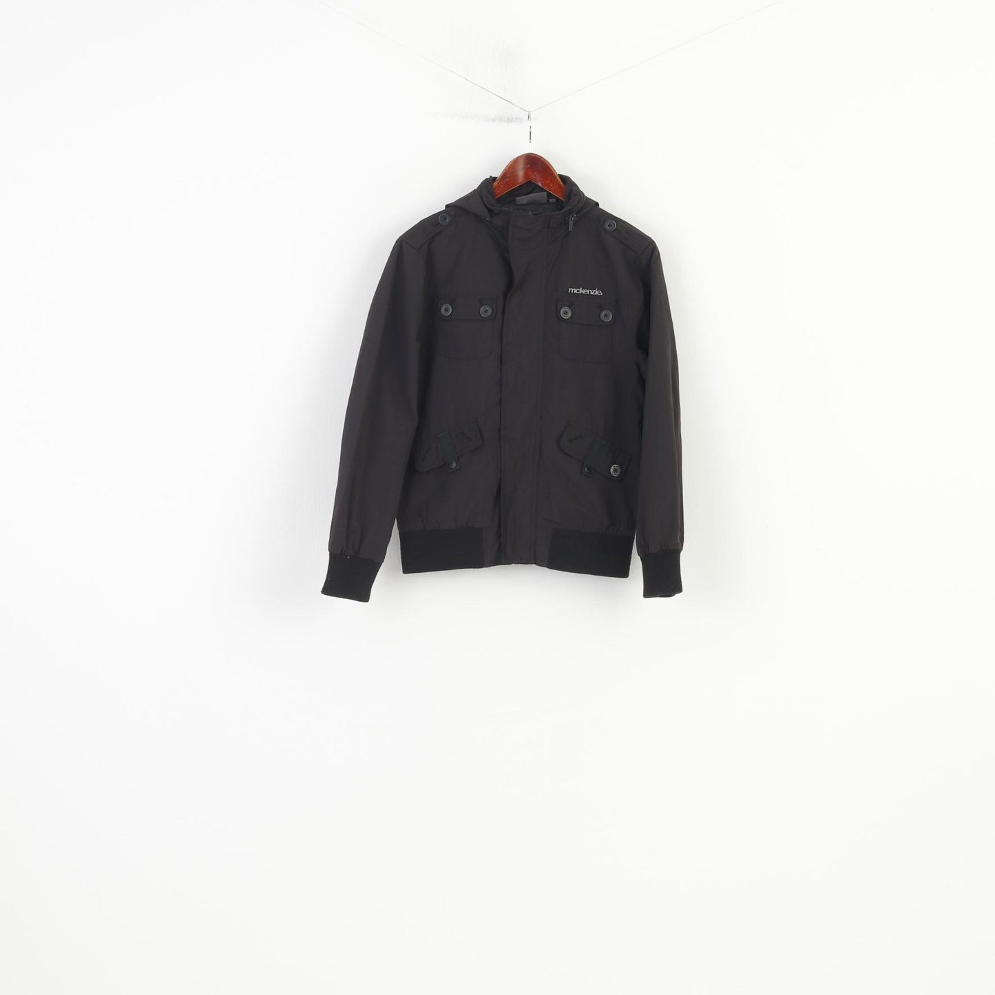 Mckenzie Women XS Jacket Nylon Waterproof Hood Black Full zipper Vintage Sport Pockets Top 