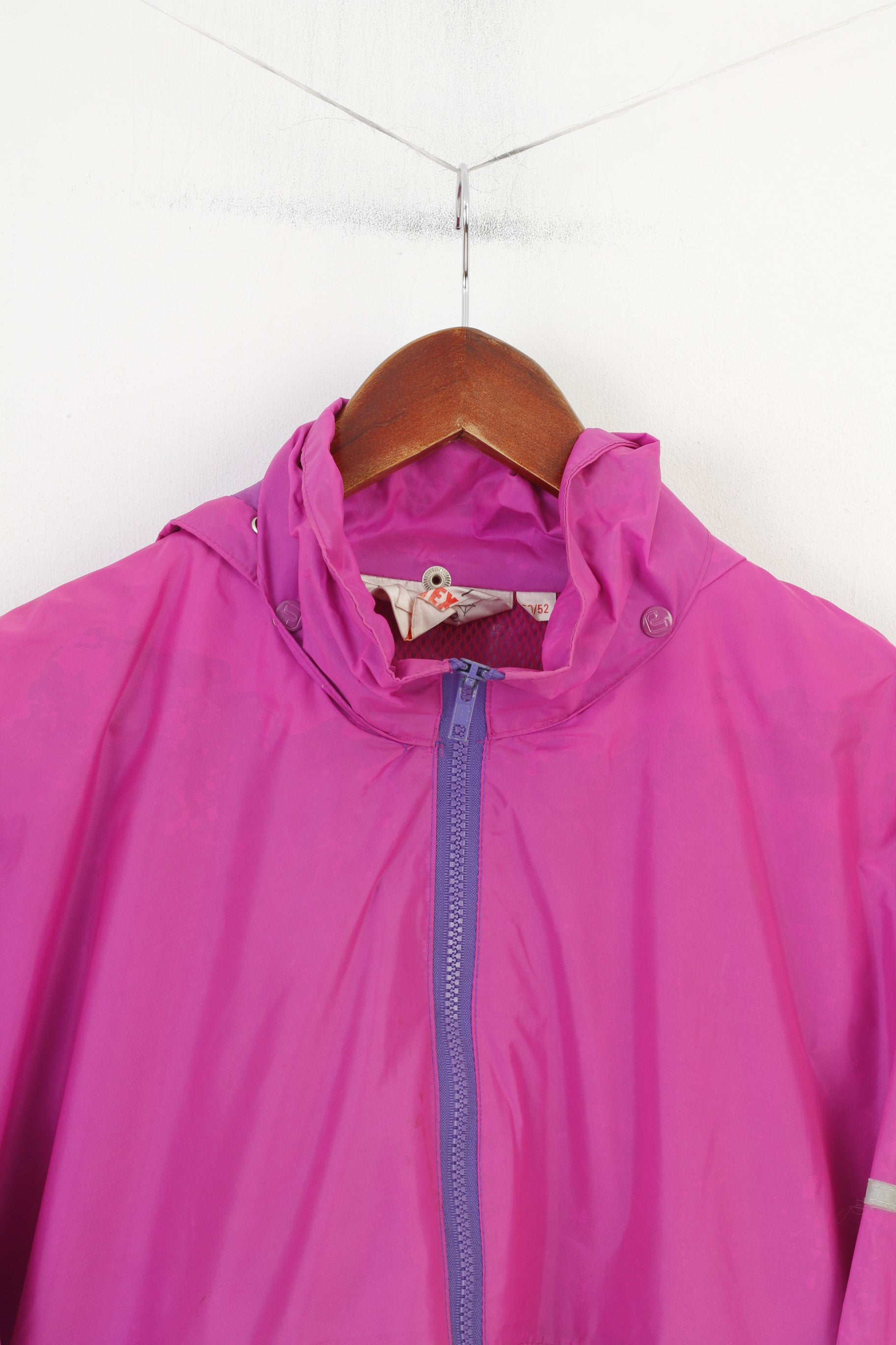 Jeantex Men 52 XL Jacket Hood Waterproof Nylon Pink Full Zipper Vintage Outdoor Top