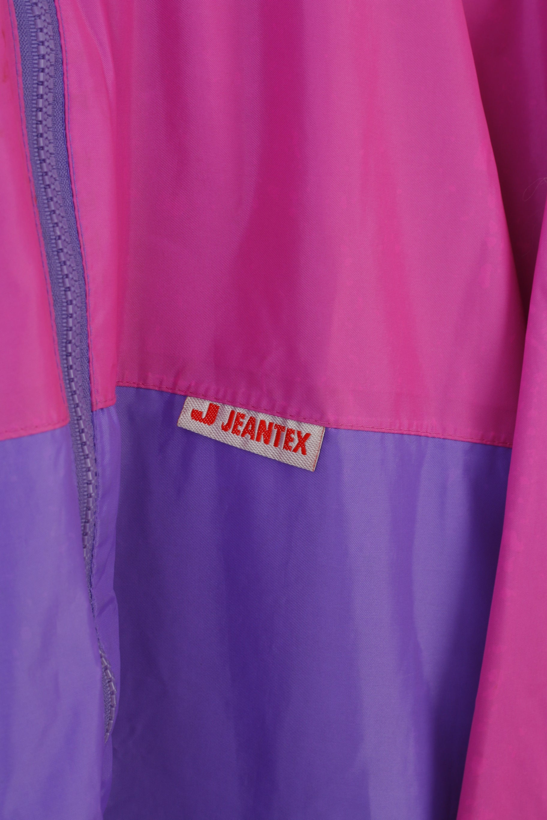 Jeantex Men 52 XL Jacket Hood Waterproof Nylon Pink Full Zipper Vintage Outdoor Top