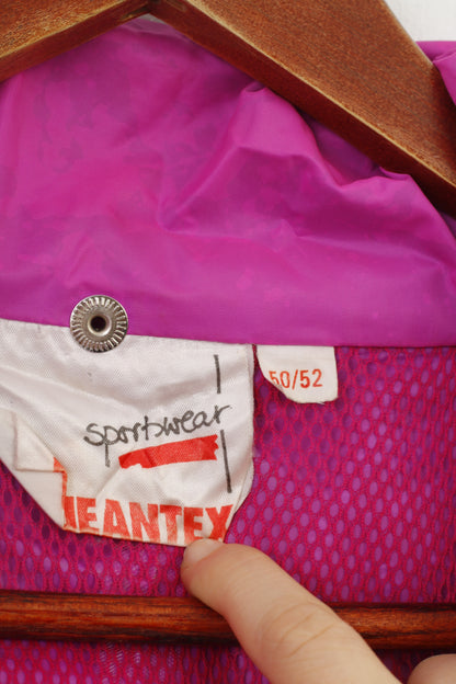 Jeantex Men 52 XL Jacket Hood Waterproof Nylon Pink Full Zipper Vintage Outdoor Top