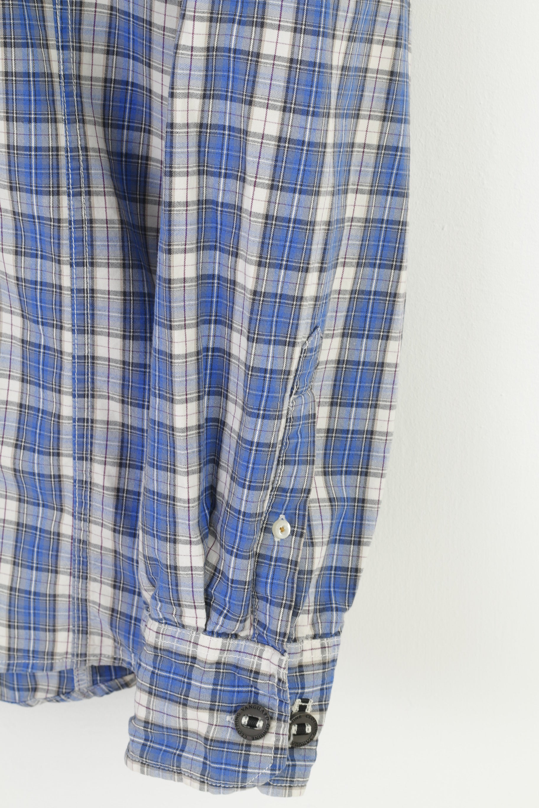 Lion Vanguard Men XXL Casual Shirt Checkered Blue Cotton  Genuine Quality Pockets Long Sleeve Top