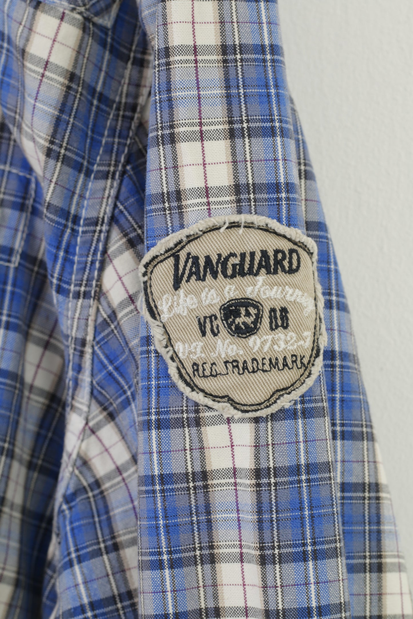 Lion Vanguard Men XXL Casual Shirt Checkered Blue Cotton  Genuine Quality Pockets Long Sleeve Top