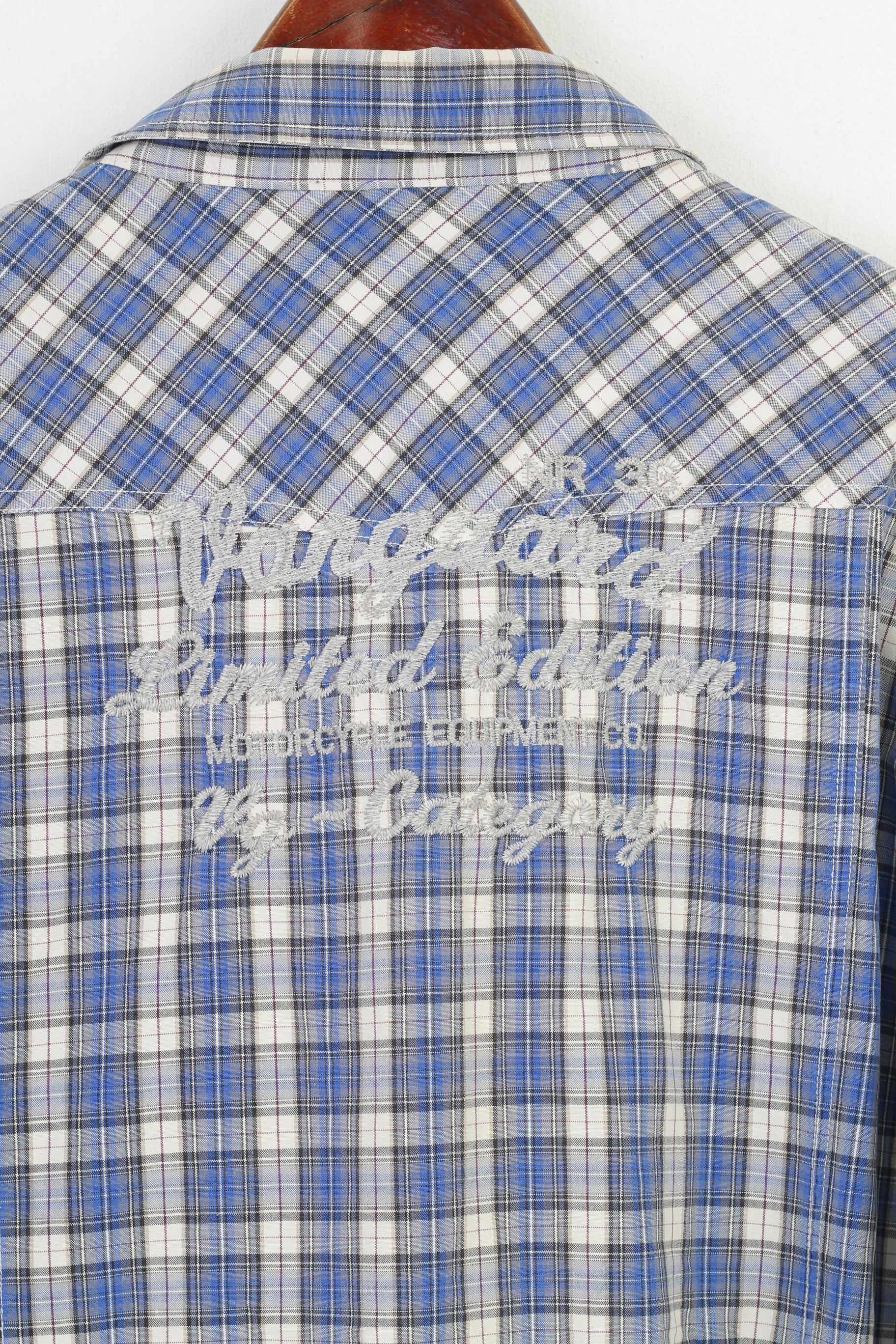 Lion Vanguard Men XXL Casual Shirt Checkered Blue Cotton  Genuine Quality Pockets Long Sleeve Top
