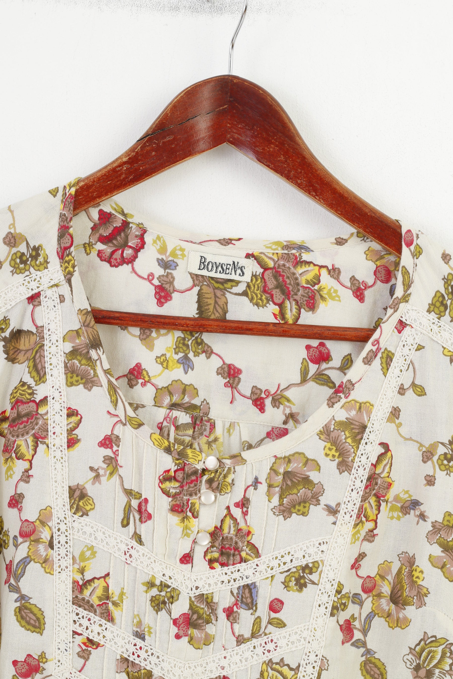 Camicetta da donna M da ragazzo con stampa fiori beige girocollo manica 7/8 pantaloni top a maniche corte