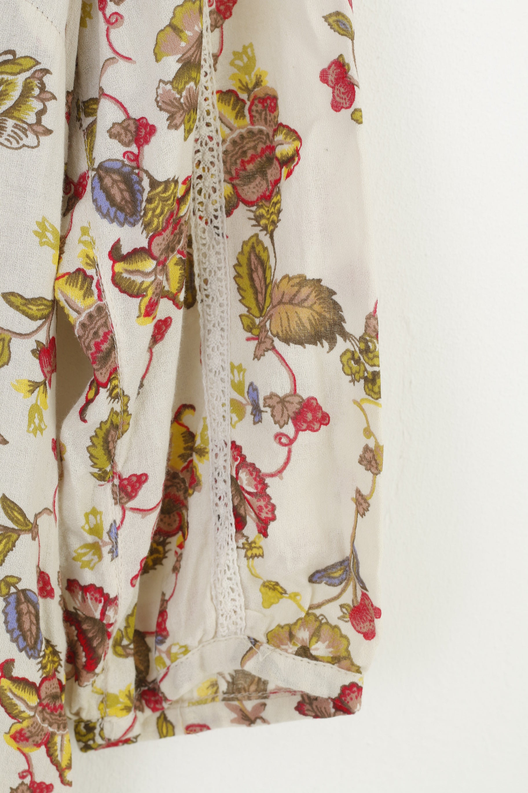 Camicetta da donna M da ragazzo con stampa fiori beige girocollo manica 7/8 pantaloni top a maniche corte