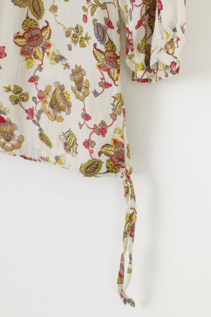 Camicetta da donna M da ragazzo con stampa fiori beige girocollo manica 7/8 pantaloni top a maniche corte