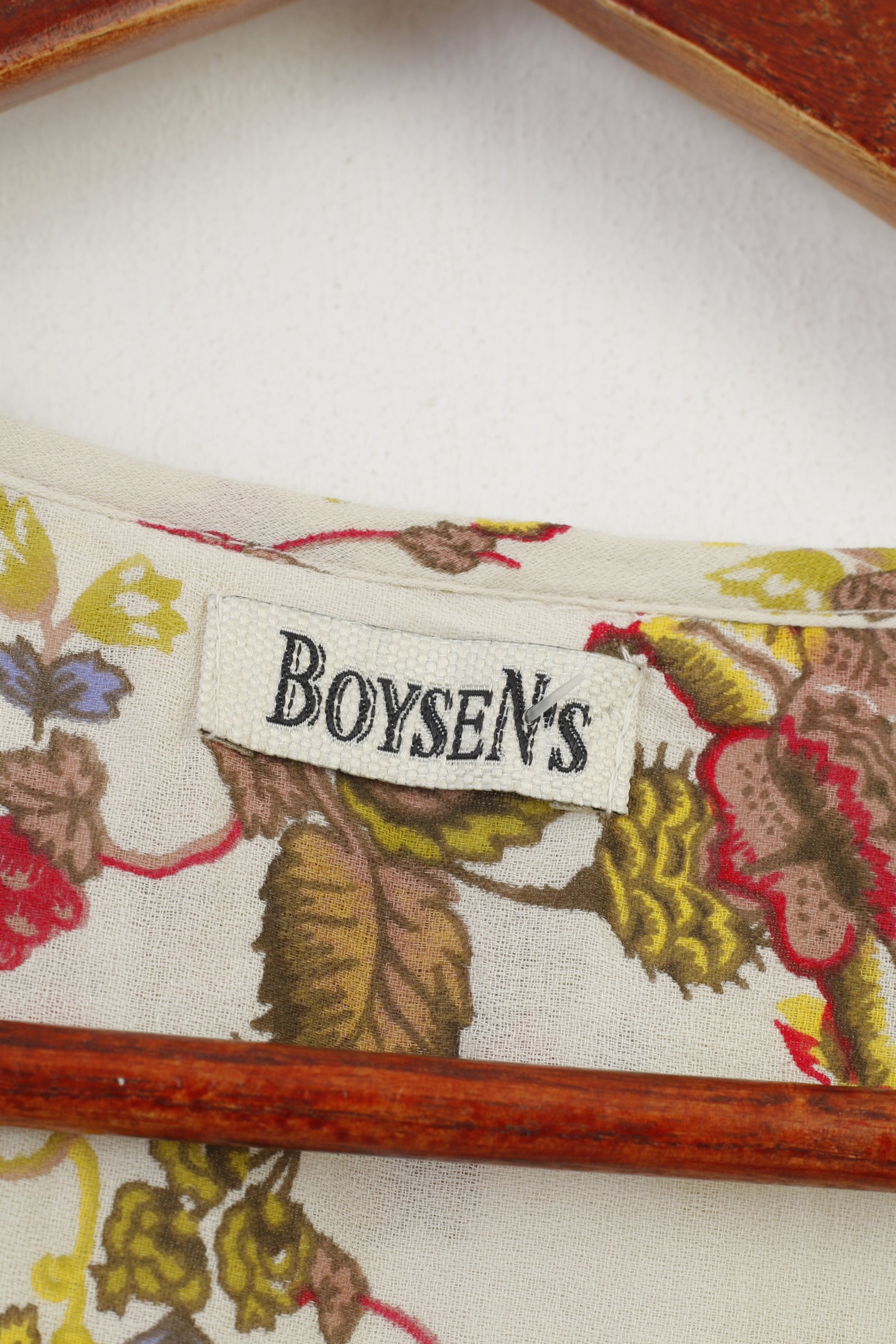 Boysen's Femmes M Blouse Fleurs Imprimé Beige Col Rond Manches 7/8 Bas Haut À Manches Courtes