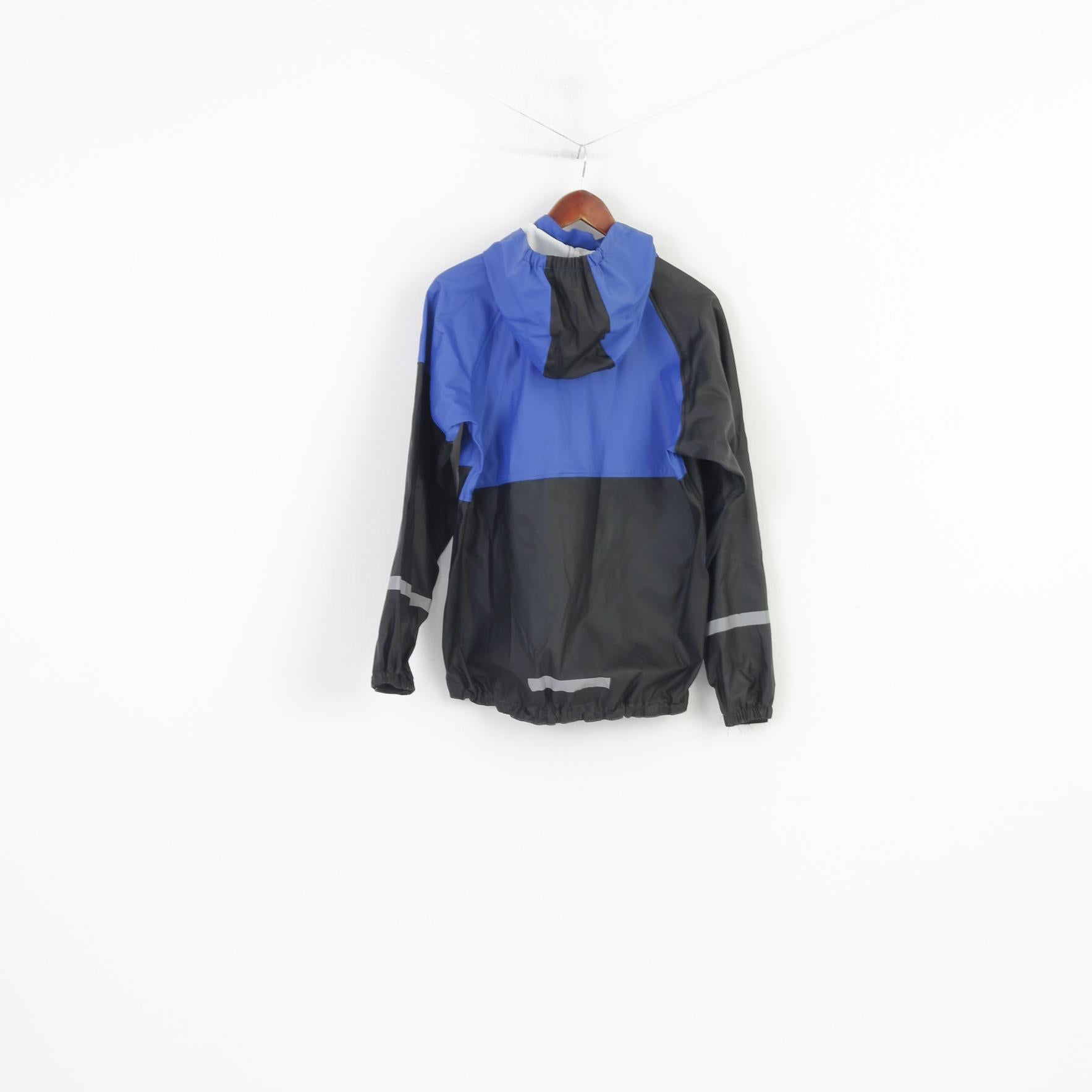 Adrenalin Boys 170 Veste Noir Bleu Fermeture Éclair Complète À Capuche Poches Extérieures Réfléchissant Imperméable Vintage Top
