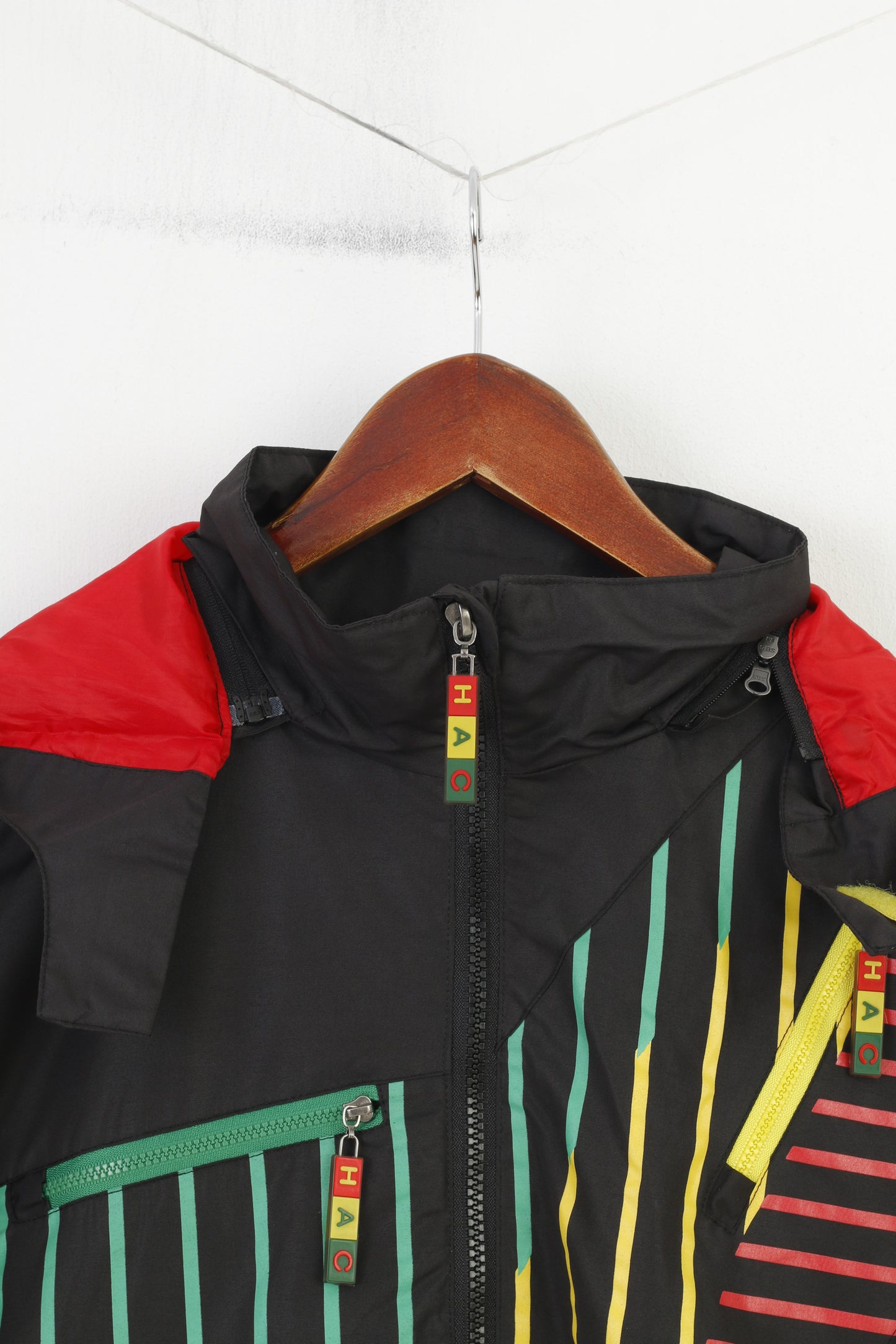 H@C by CDRL Boys 152  Jacket Black Striped Hooded Full Zipper Vintage Top