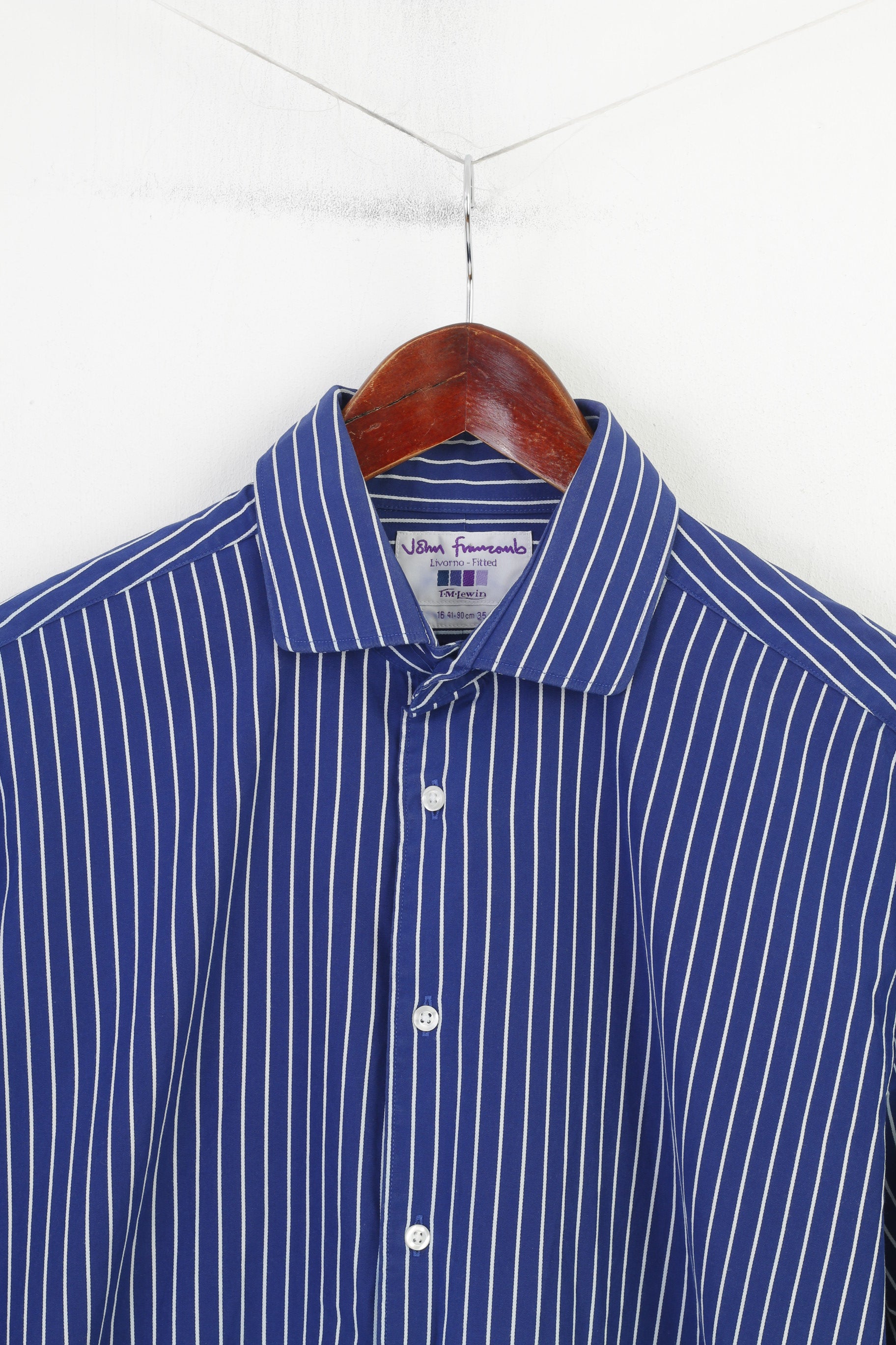 TMLewin hommes 16 35 M chemise décontractée rayé bleu marine à manches longues coton ajusté classique boutons de manchette haut