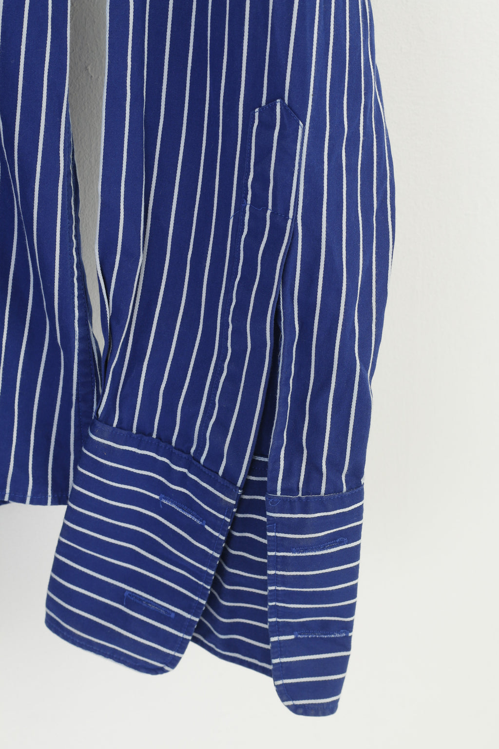 T.M.Lewin Men 16 35 M Casual Shirt Striped Navy Long Sleeve Cotton Fitted Classic Cufflinks Top