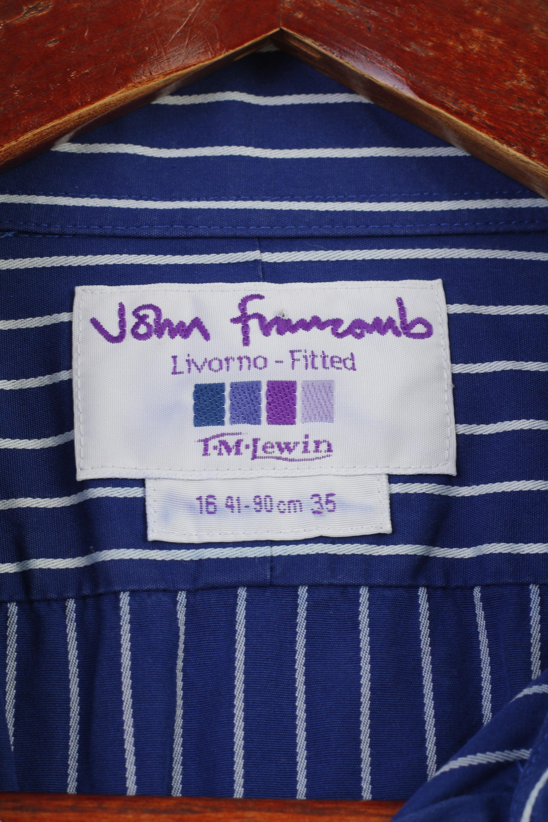 TMLewin hommes 16 35 M chemise décontractée rayé bleu marine à manches longues coton ajusté classique boutons de manchette haut