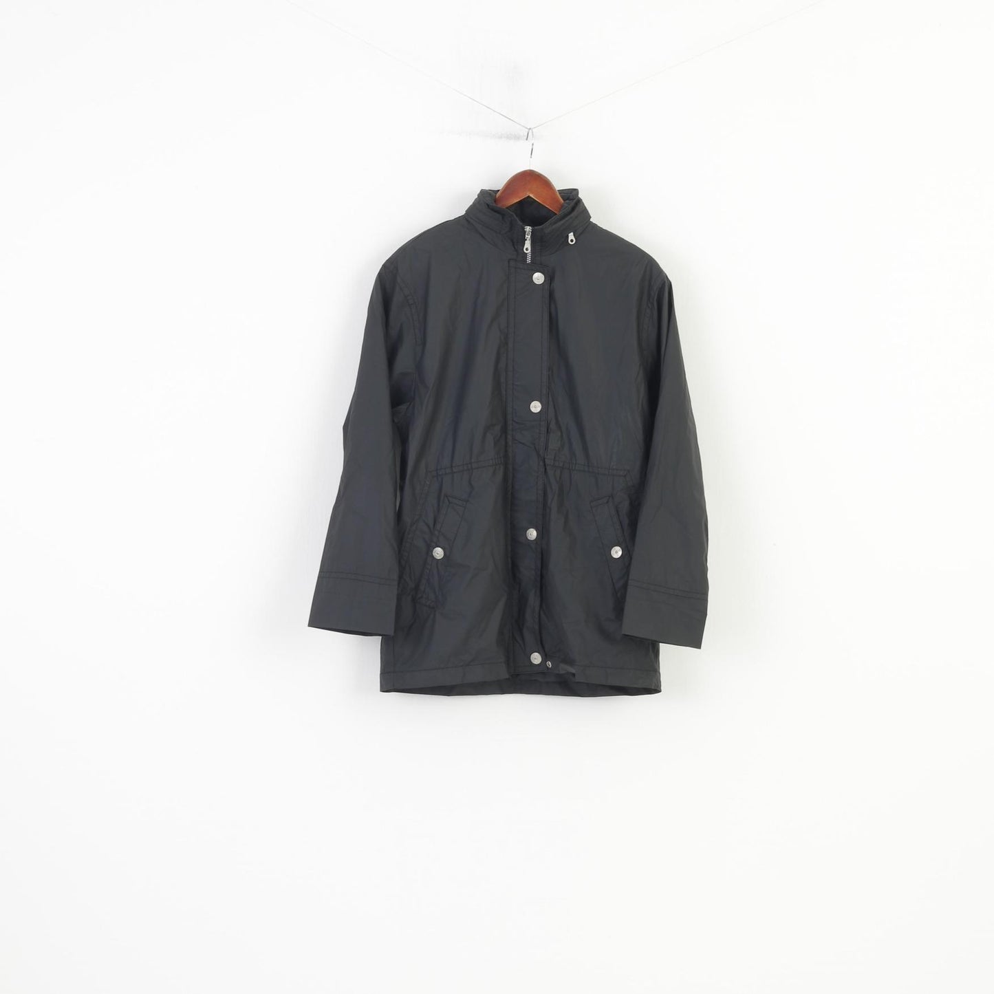 John F.Gee Women XL Jacket Black  Collar Light Parka  Hood Full Zipper Waterproof Vintage Top