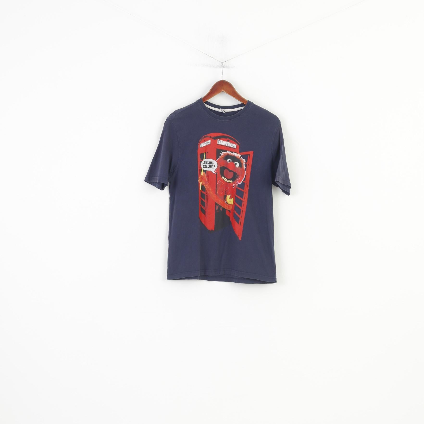 Disney At George Men S T-Shirt Navy Cotton Graphic Animal Calling Vintage Short Sleeve Top