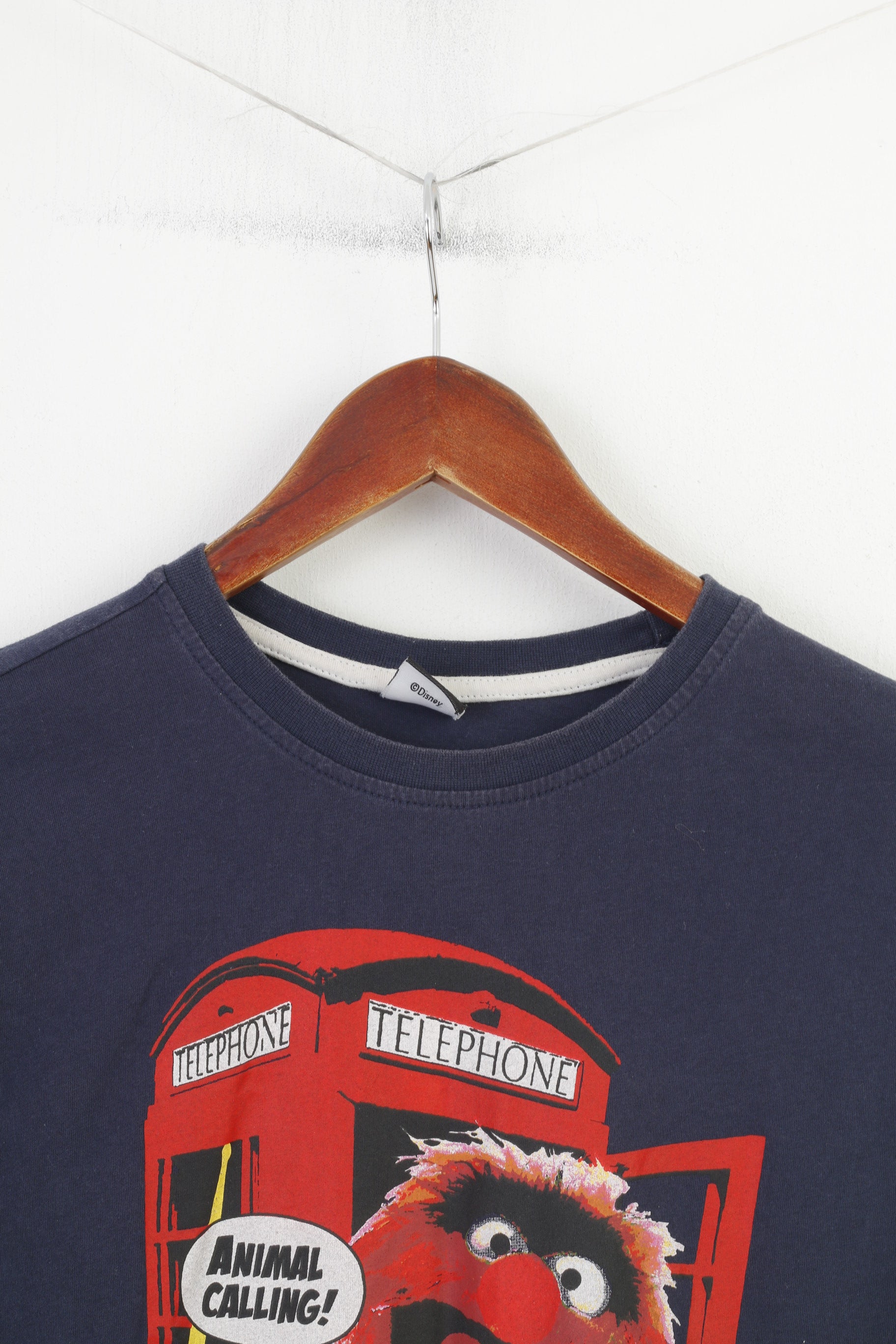 Disney At George Men S T-Shirt Navy Cotton Graphic Animal Calling Vintage Short Sleeve Top