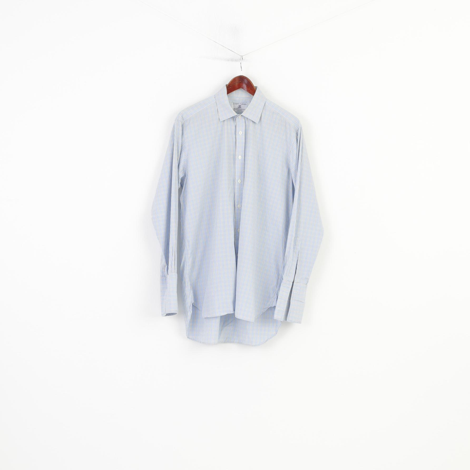 Joseph Turner Men 34 16 Casual Shirt Cotton Cuffs Long Sleeve Collar Checkered Classic Top