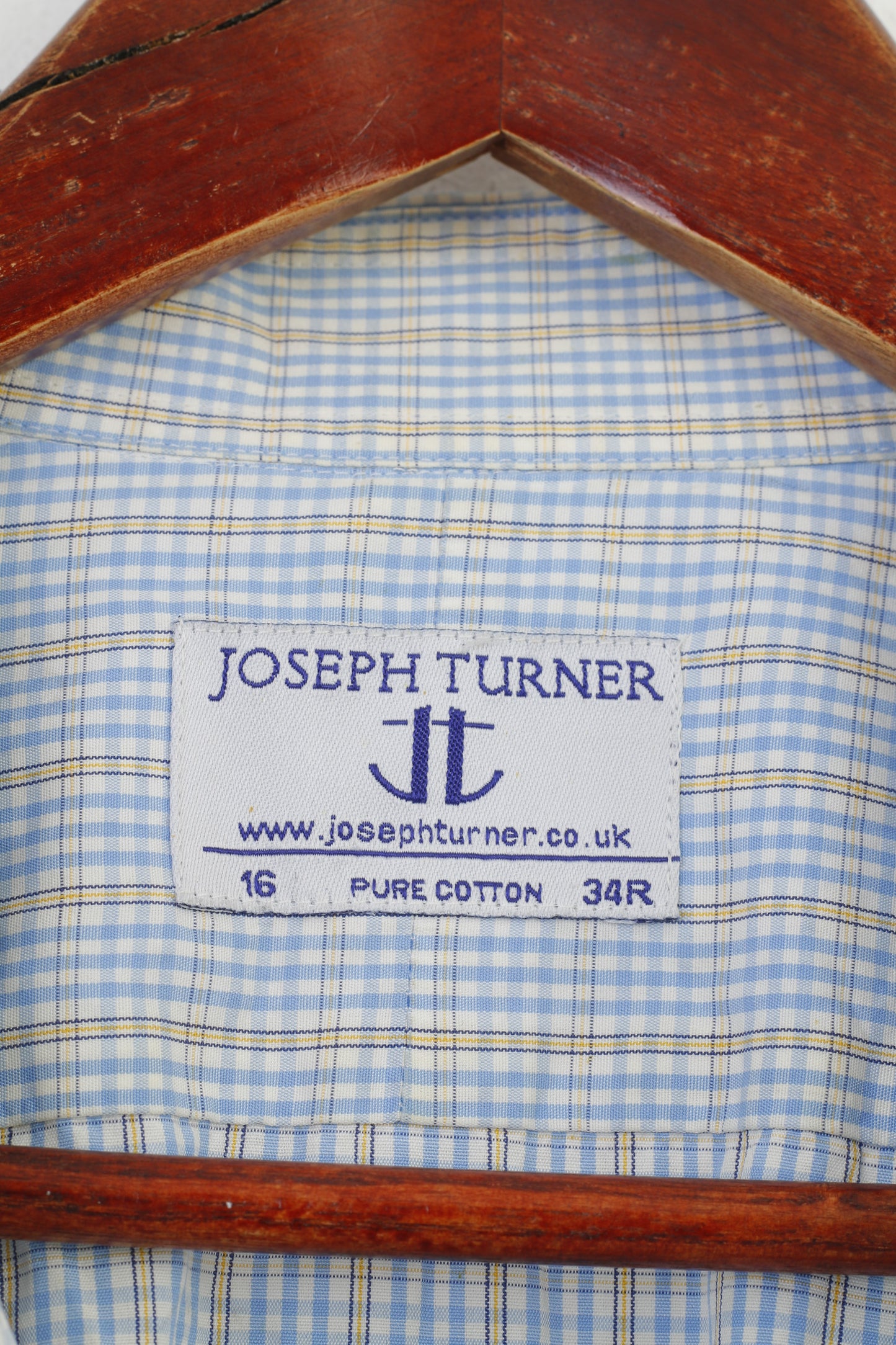 Joseph Turner Men 34 16 Casual Shirt Cotton Cuffs Long Sleeve Collar Checkered Classic Top