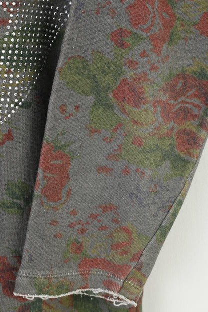 Lieblingsstock Camicia a L da donna Top color kaki a maniche lunghe con grafica a cuori vintage girocollo in cotone con stampa floreale