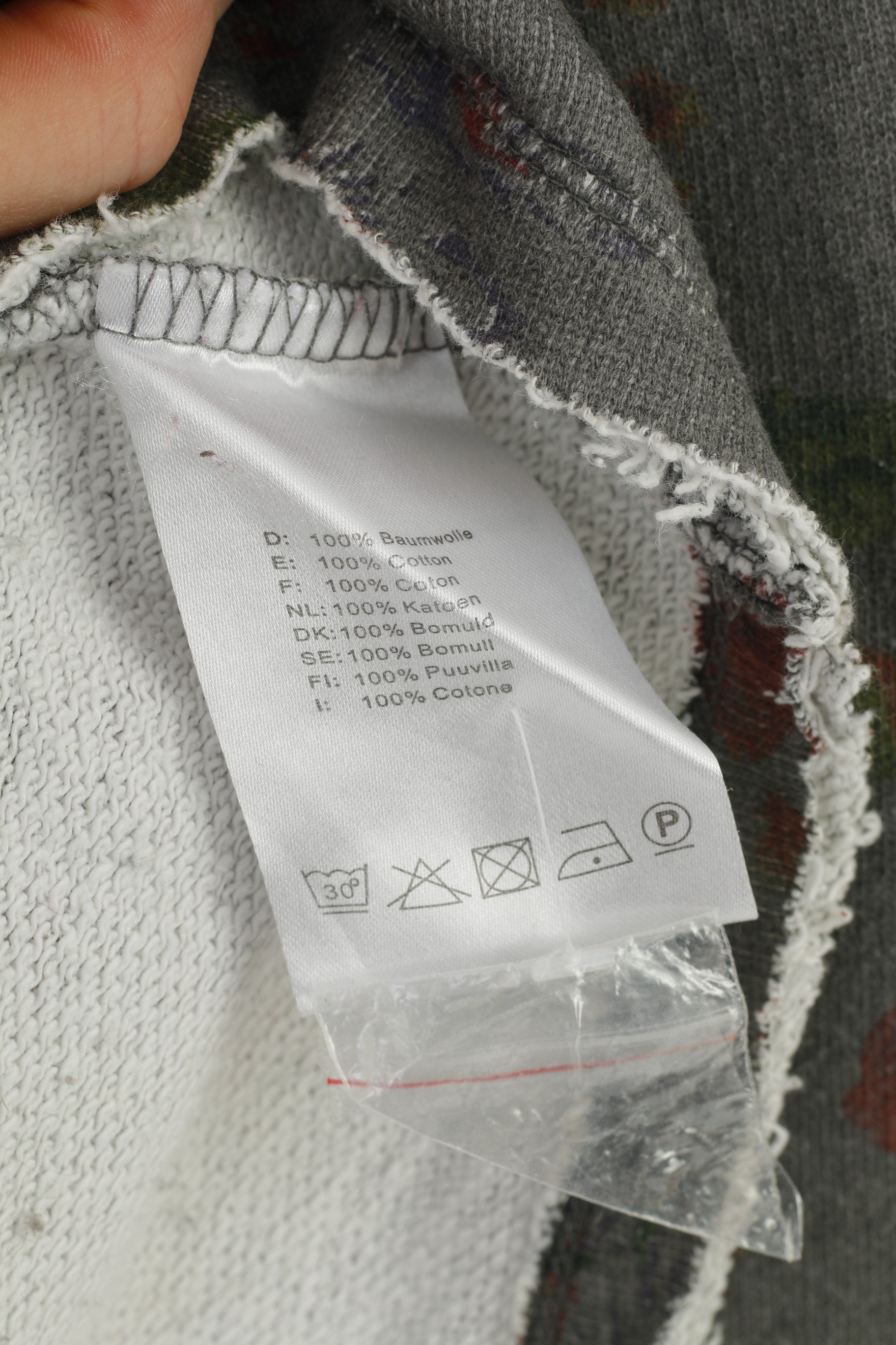 Lieblingsstock Woman L Shirt Khaki Long Sleeve Heart Graphic Vintage Crew Neck Cotton Flower Print Top