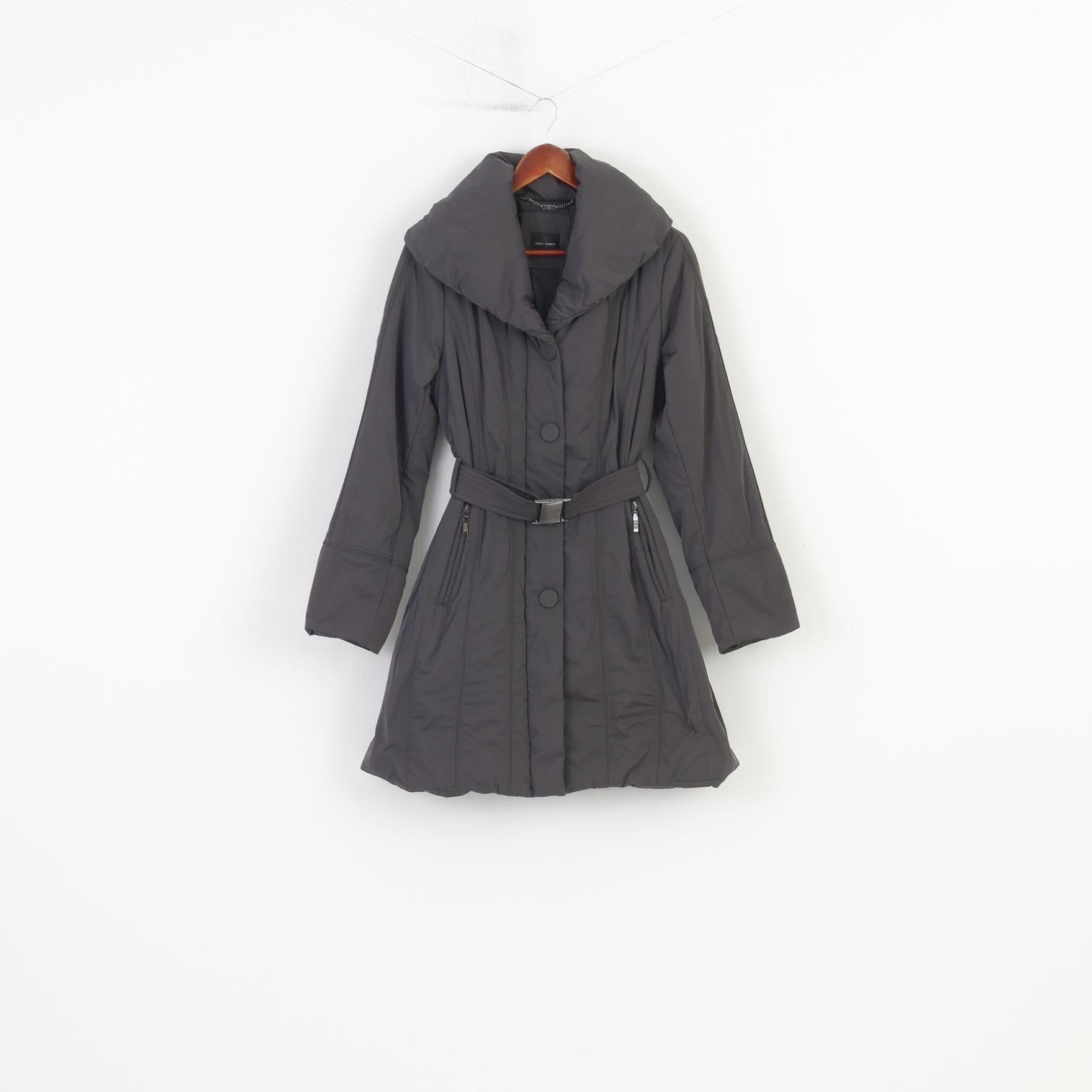 Fuchs Schmitt Woman 12 38 M Jacket Full Zipper Belt Padded Vintage Grey Pockets Collar Top