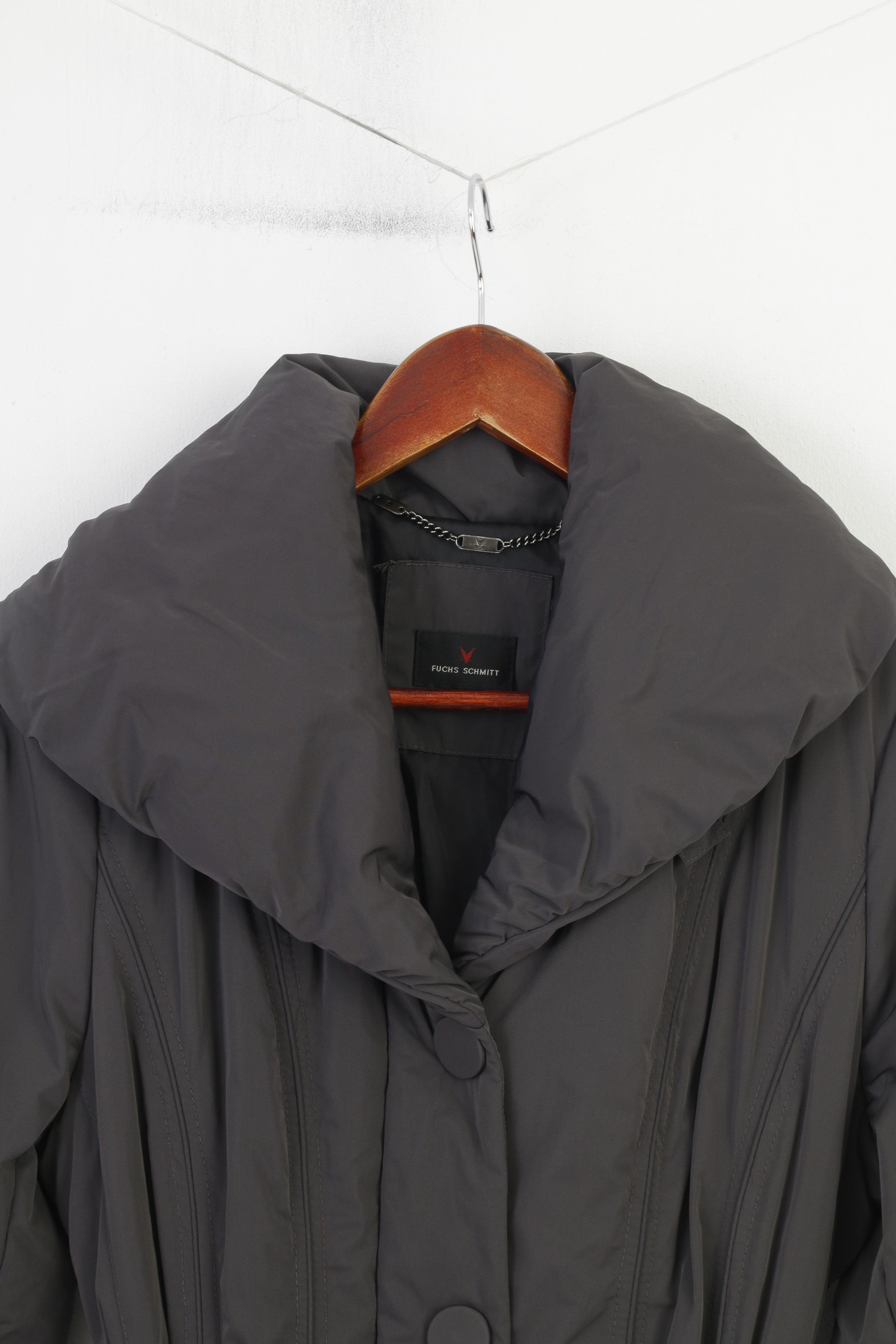 Fuchs Schmitt Woman 12 38 M Jacket Gray Full Zipper Belt Padded Vintage Pockets Coat